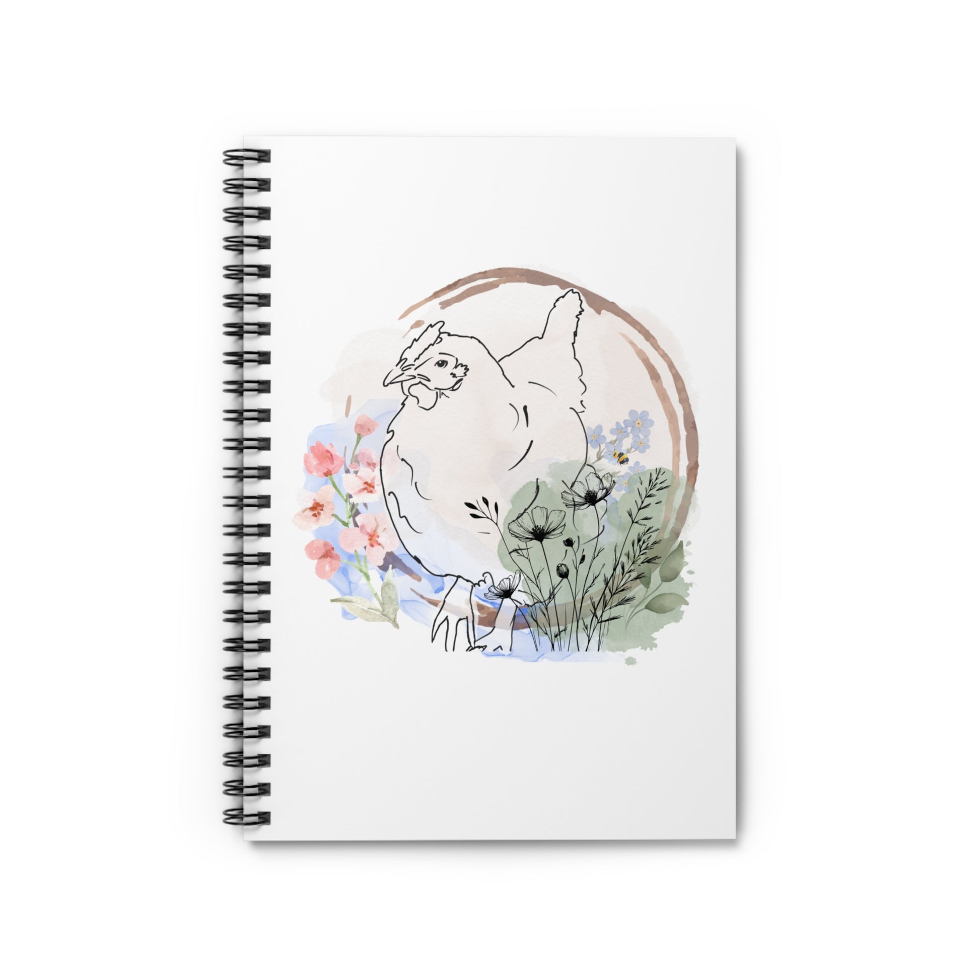 Spiral Notebook - Chicken with Flowers and Bee Design