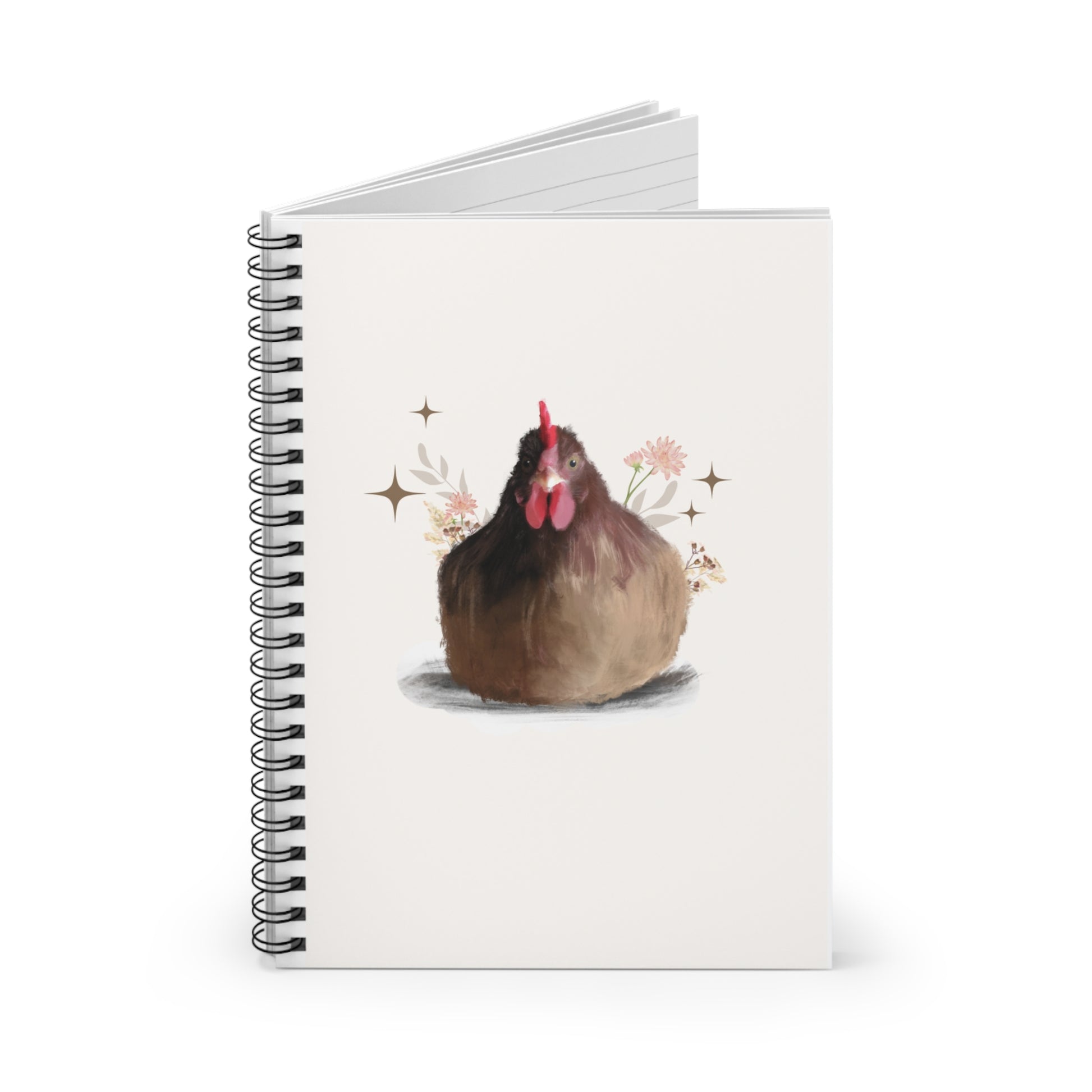 Brown Hen Brooding Chicken Spiral Notebook - Cute Floral Design, Perfect for Note-Taking and Gifts