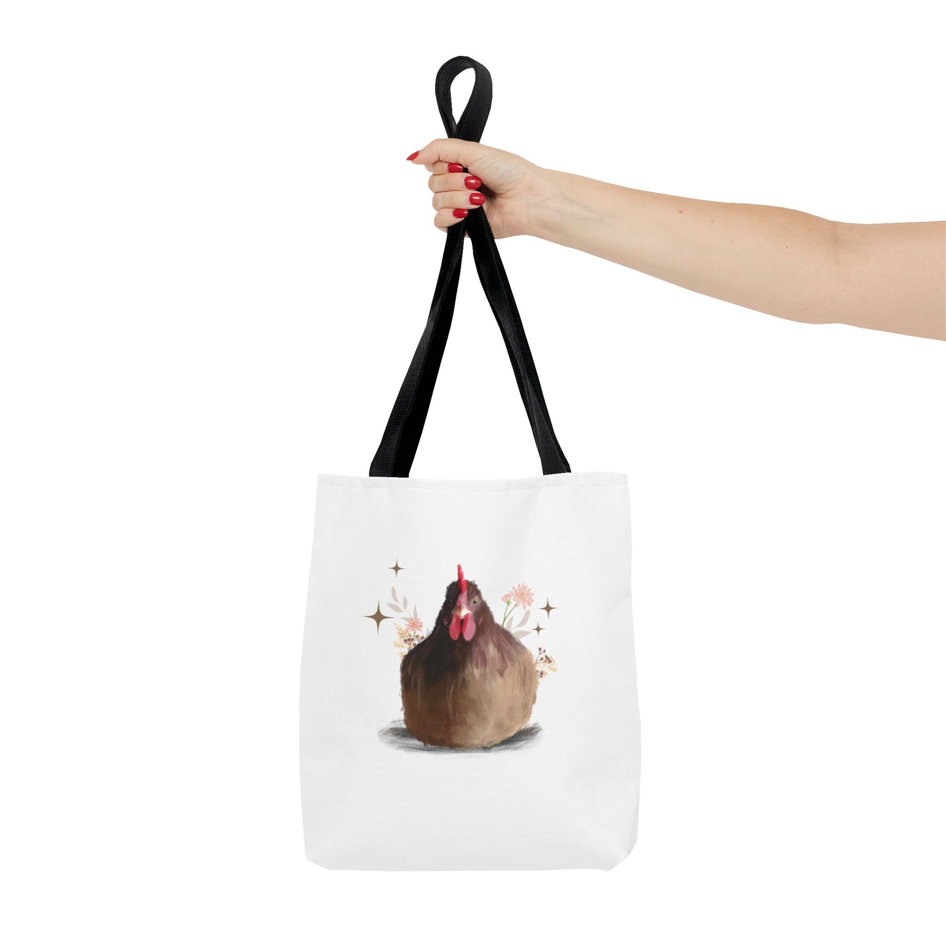 Brown Brooding Hen Cute Chicken Tote Bag - Floral Design for Farm Lovers