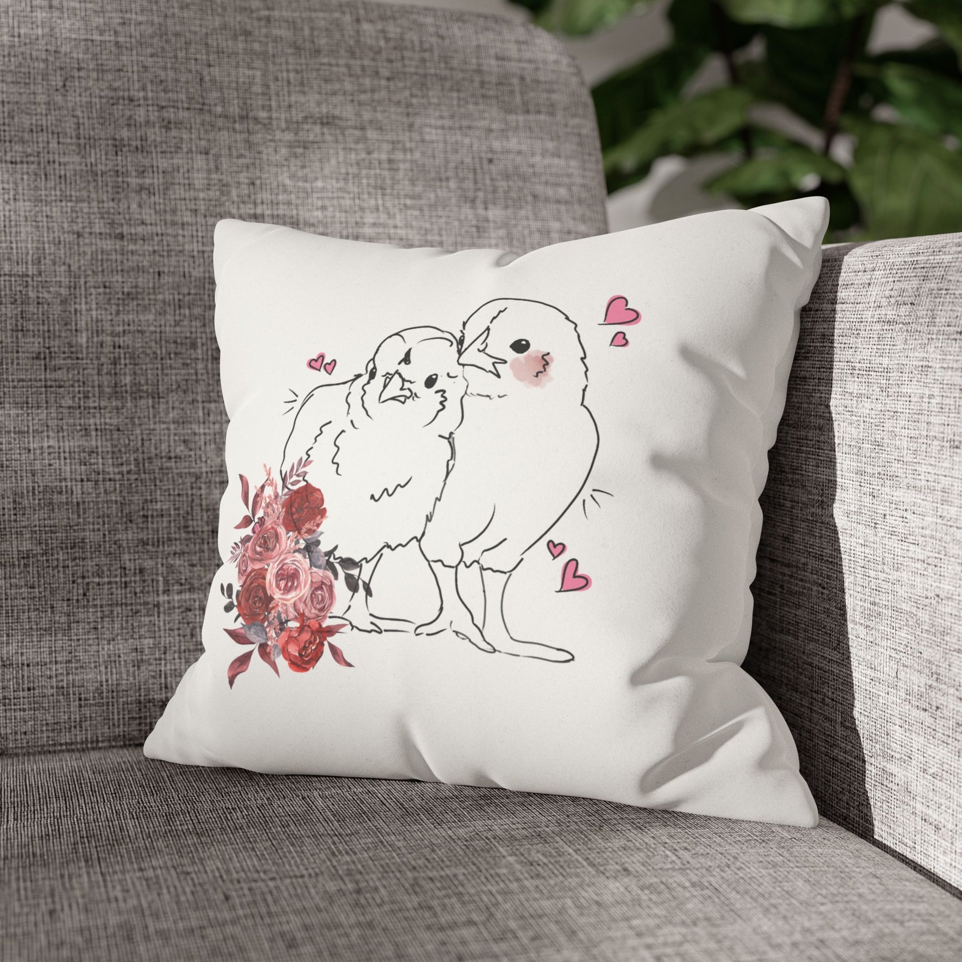 Adorable Valentine Chicken Square Pillowcase - Floral Decorative Cushion