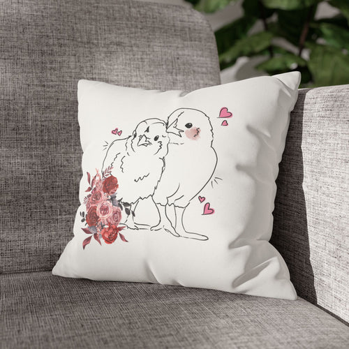 Adorable Valentine Chicken Square Pillowcase - Floral Decorative Cushion