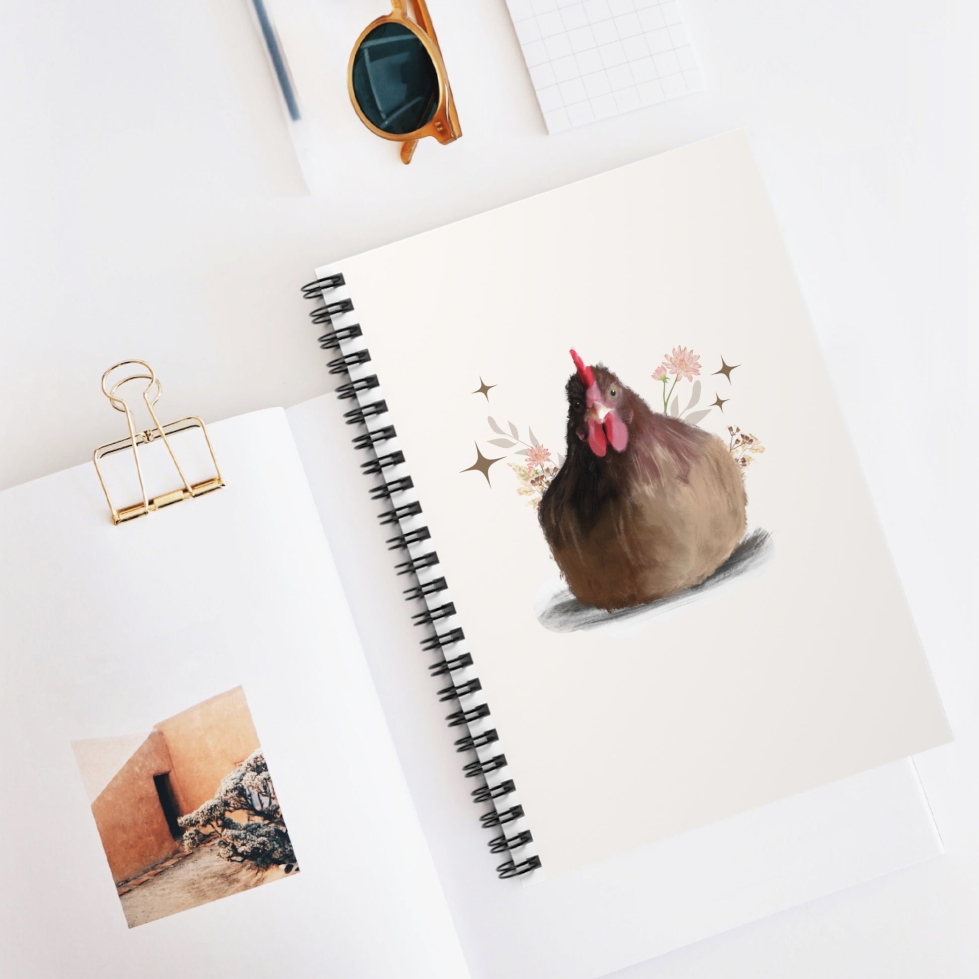 Brown Hen Brooding Chicken Spiral Notebook - Cute Floral Design, Perfect for Note-Taking and Gifts