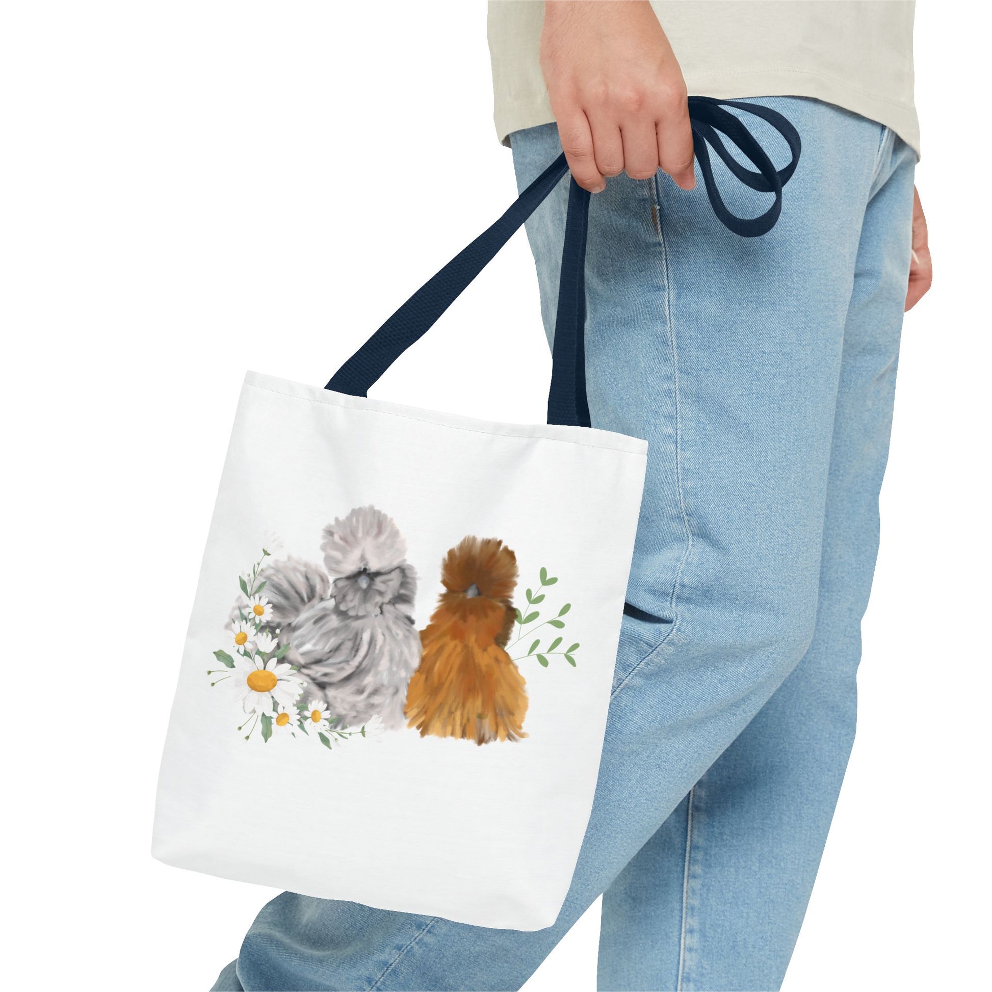 Silkie Fluff & Daisy Flowers Tote Bag