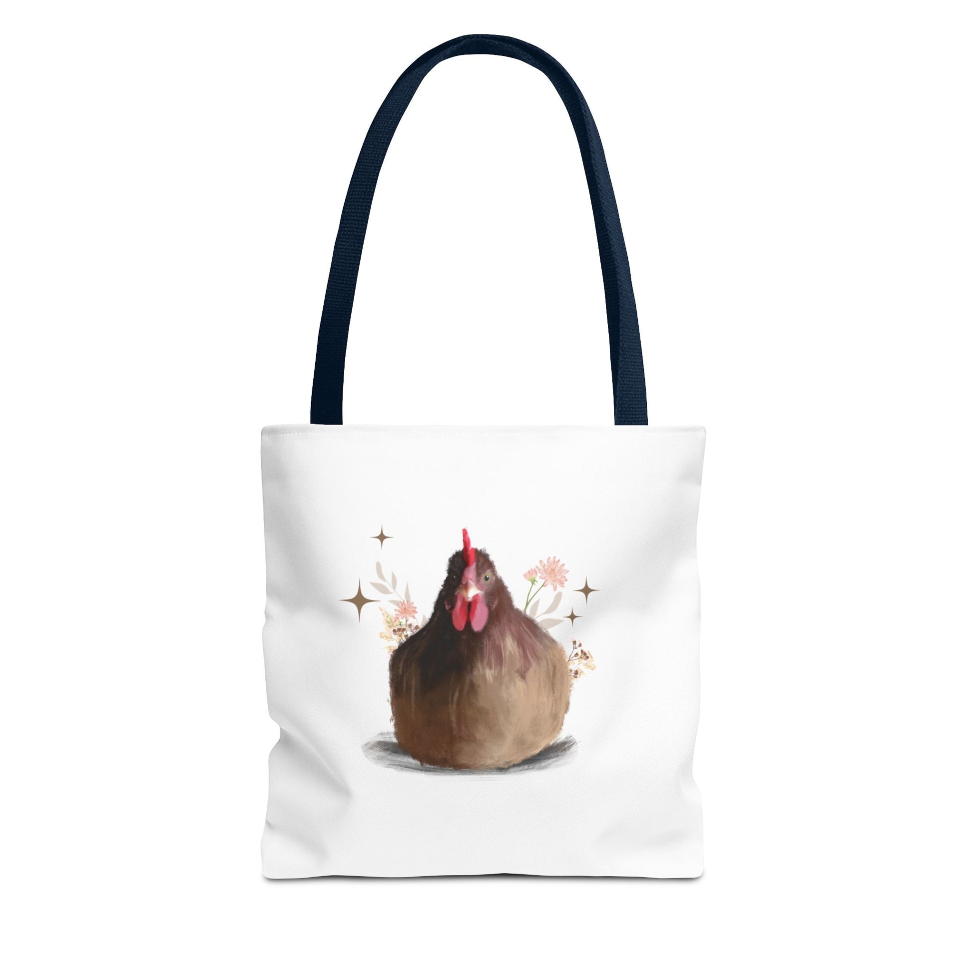 Brown Brooding Hen Cute Chicken Tote Bag - Floral Design for Farm Lovers