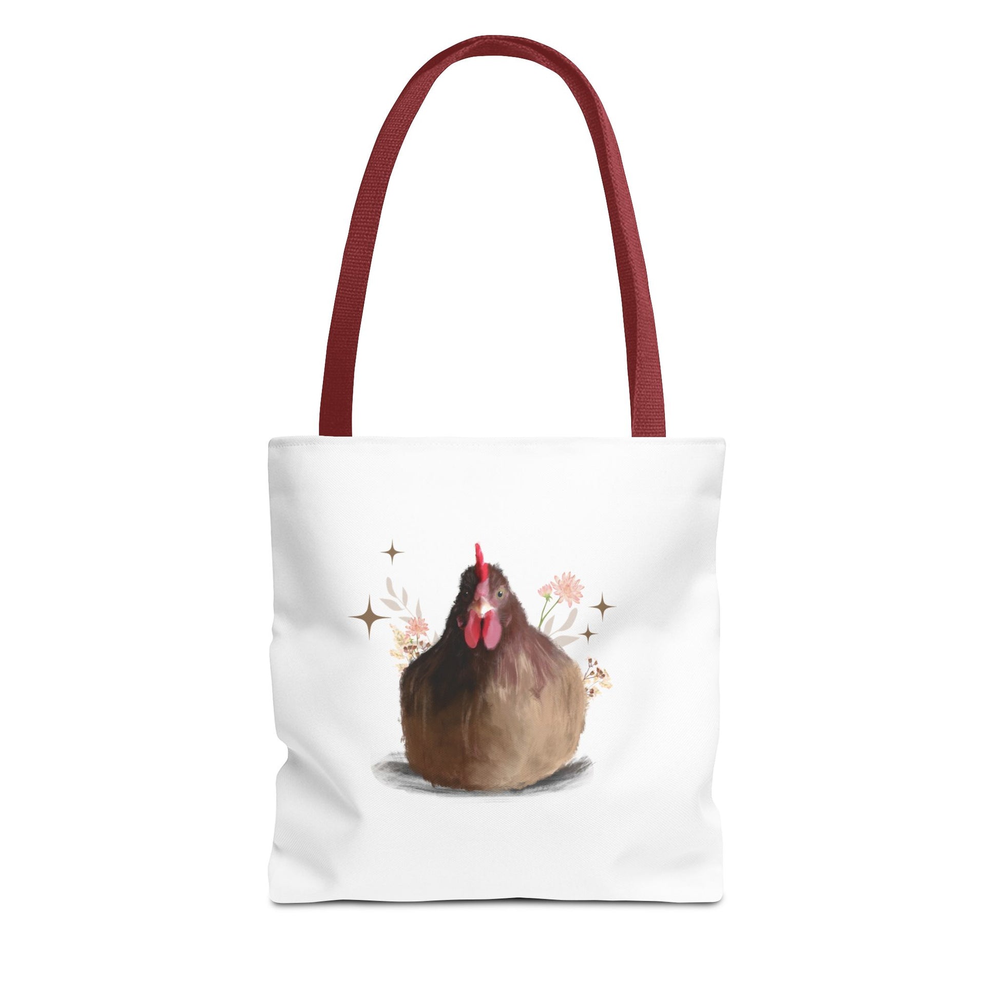 Brown Brooding Hen Cute Chicken Tote Bag - Floral Design for Farm Lovers