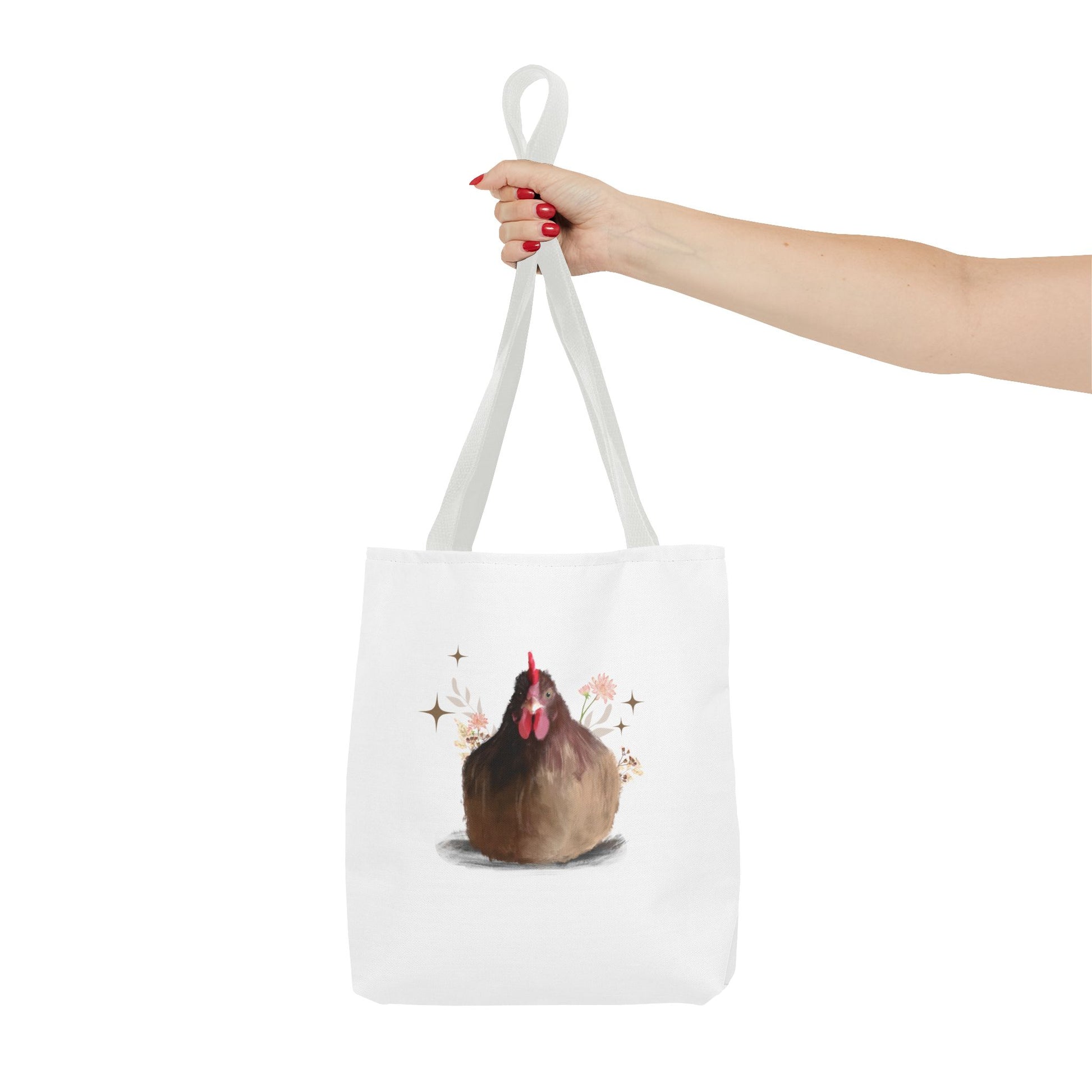 Brown Brooding Hen Cute Chicken Tote Bag - Floral Design for Farm Lovers