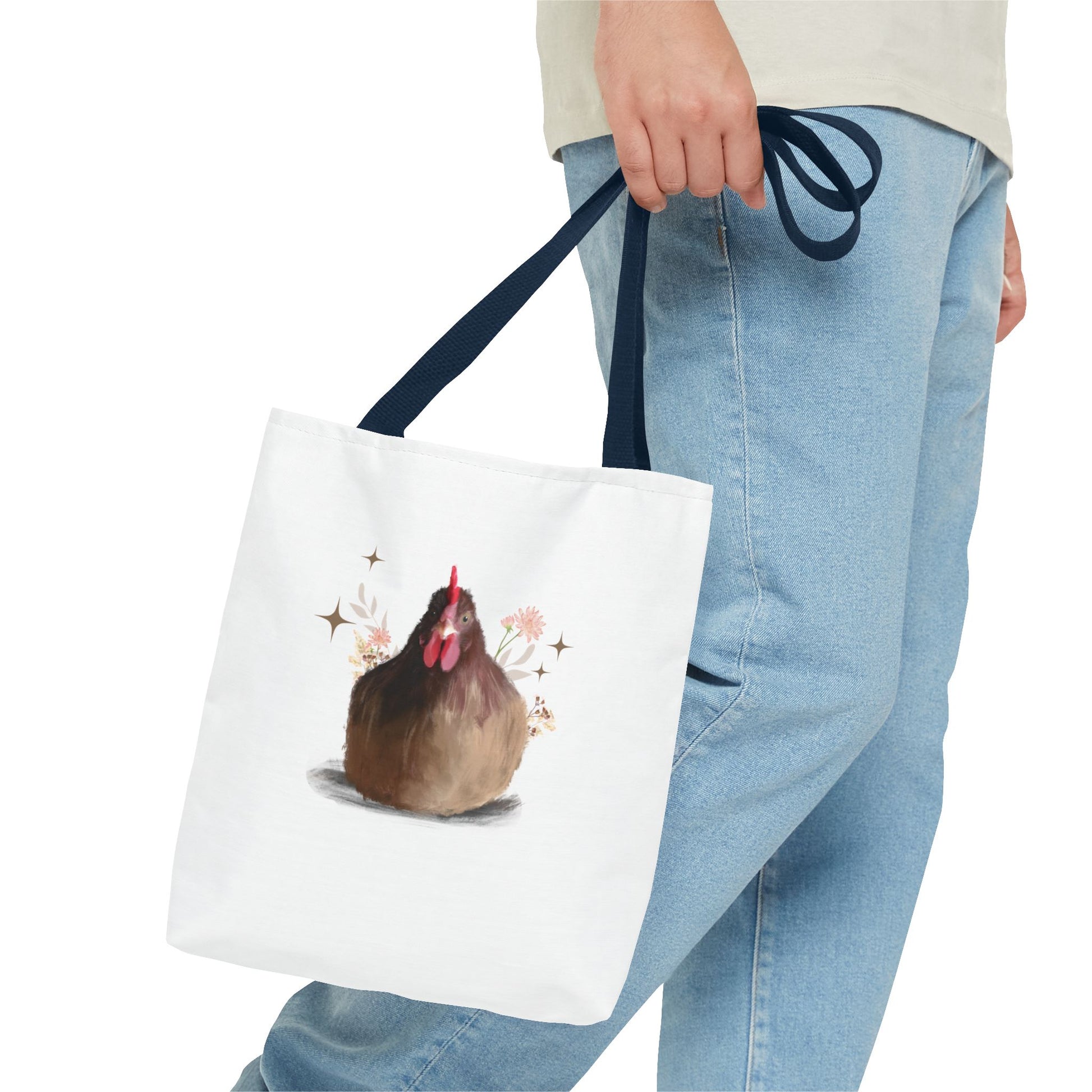 Brown Brooding Hen Cute Chicken Tote Bag - Floral Design for Farm Lovers