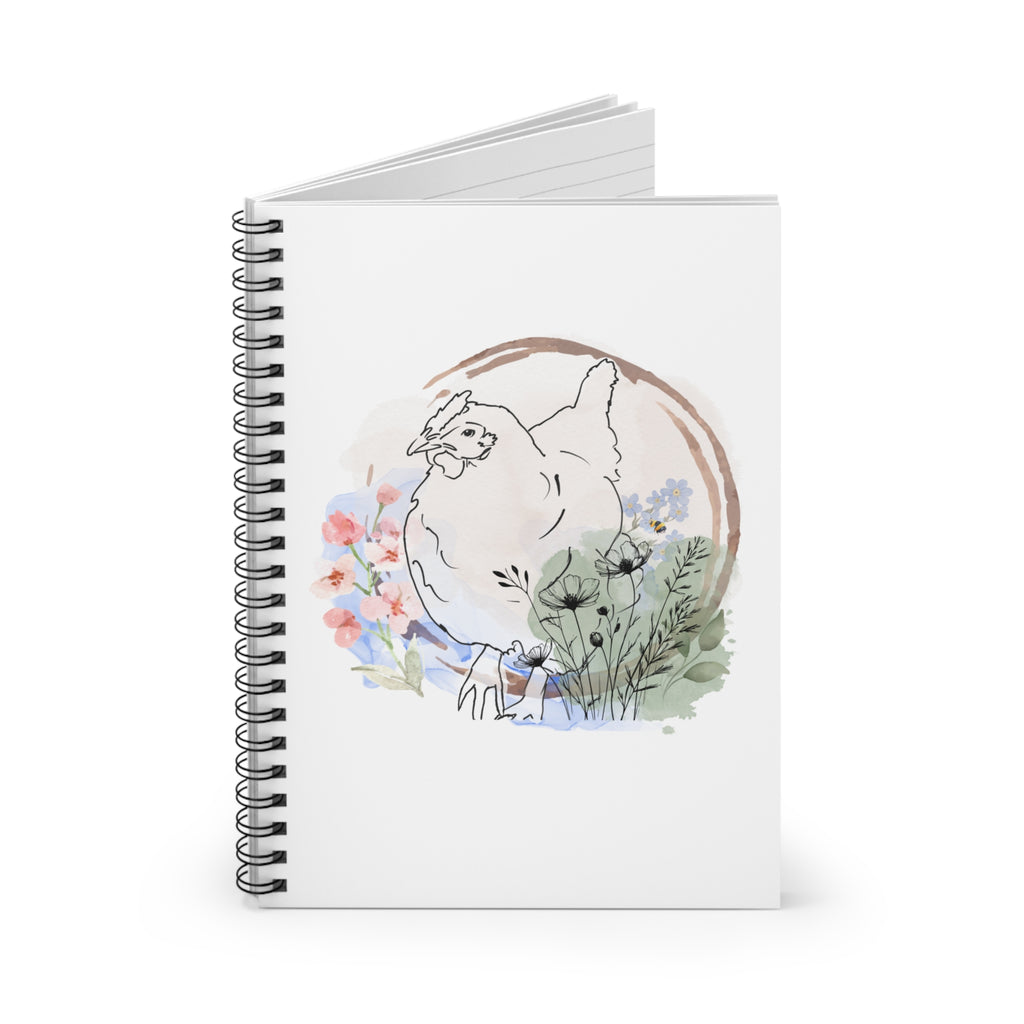 Spiral Notebook - Chicken with Flowers and Bee Design