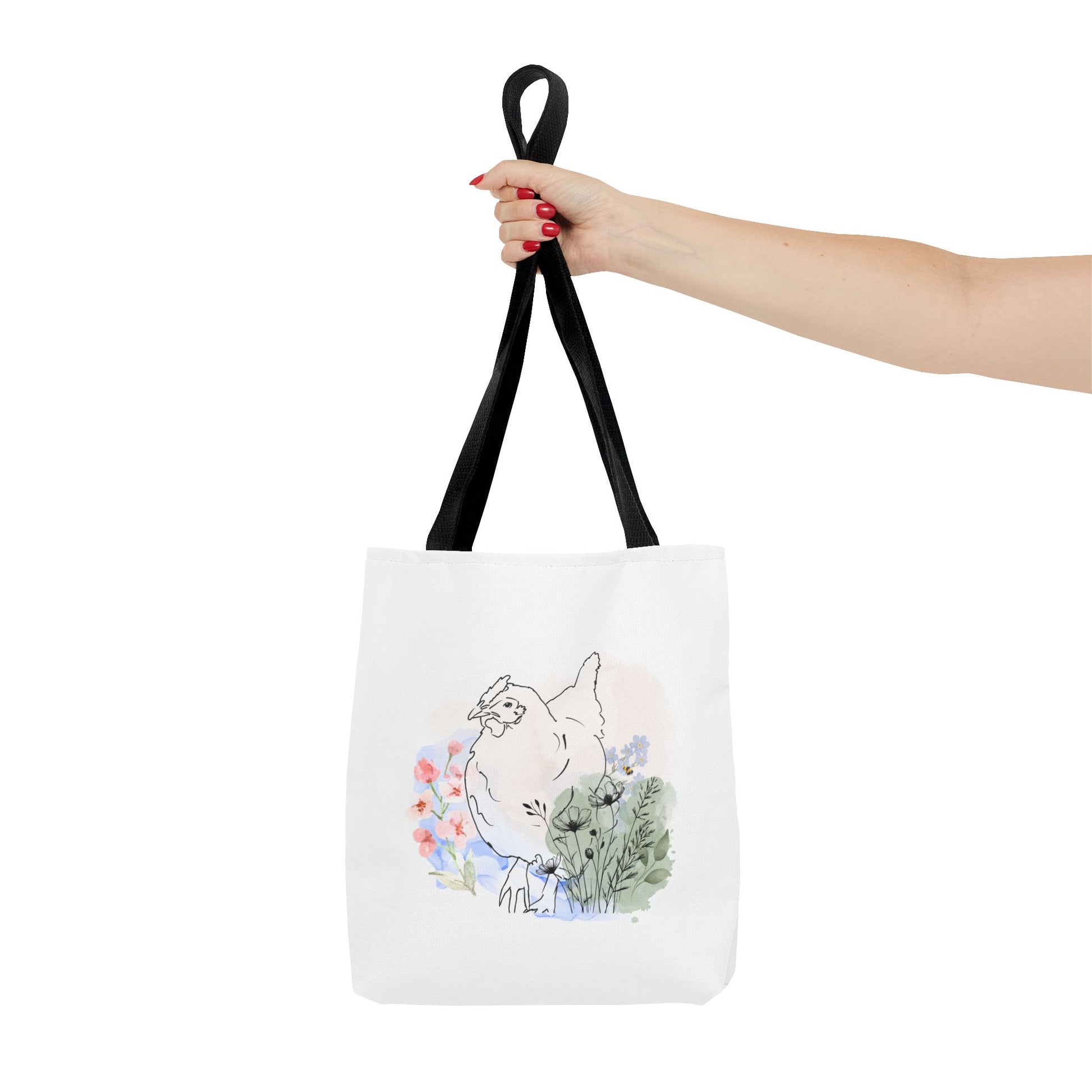 Gorgeous Chicken Surrounded by Flowers and a Bee Tote Bag (AOP)