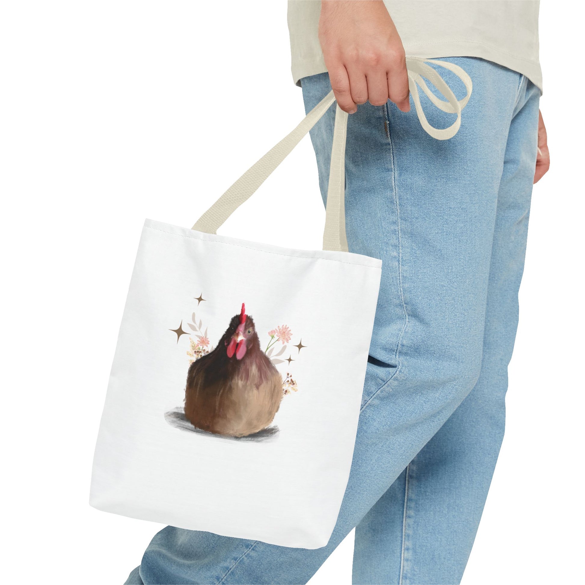 Brown Brooding Hen Cute Chicken Tote Bag - Floral Design for Farm Lovers