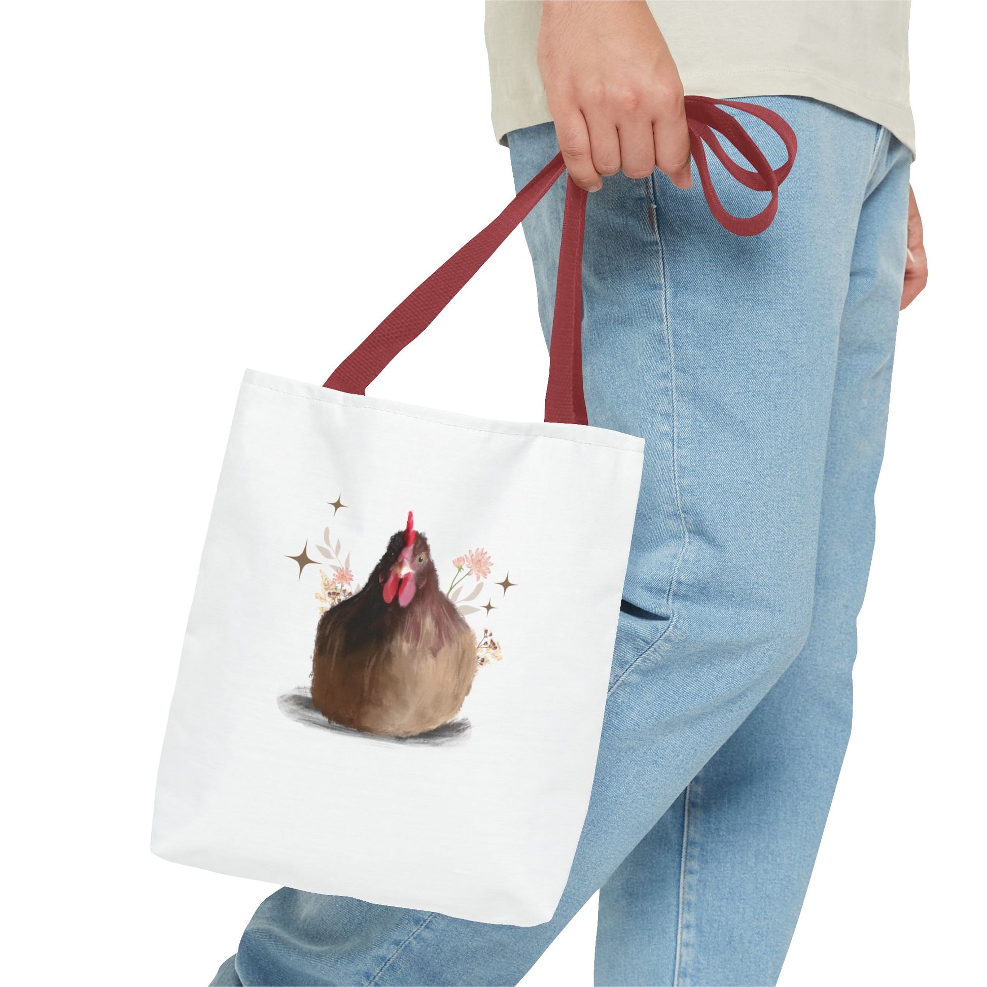 Brown Brooding Hen Cute Chicken Tote Bag - Floral Design for Farm Lovers