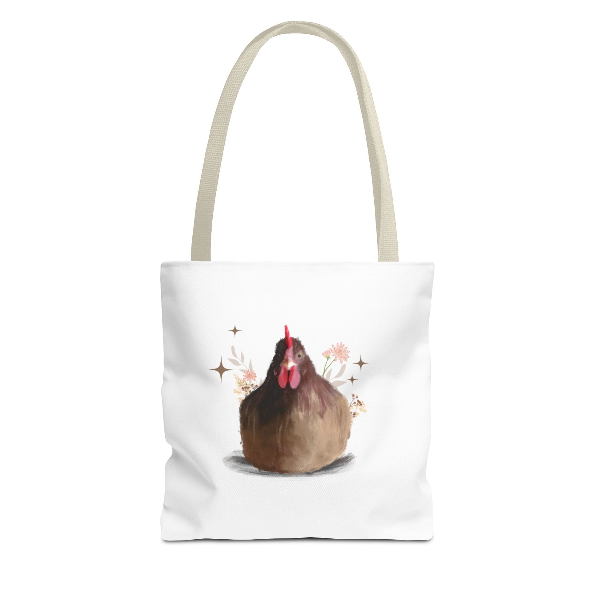 Brown Brooding Hen Cute Chicken Tote Bag - Floral Design for Farm Lovers