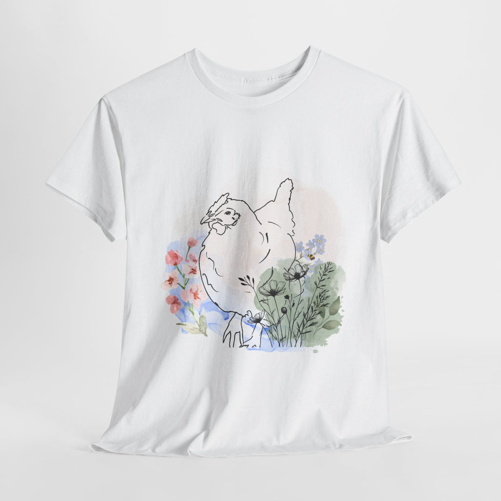 Chicken Tee with Flowers and Bee Design