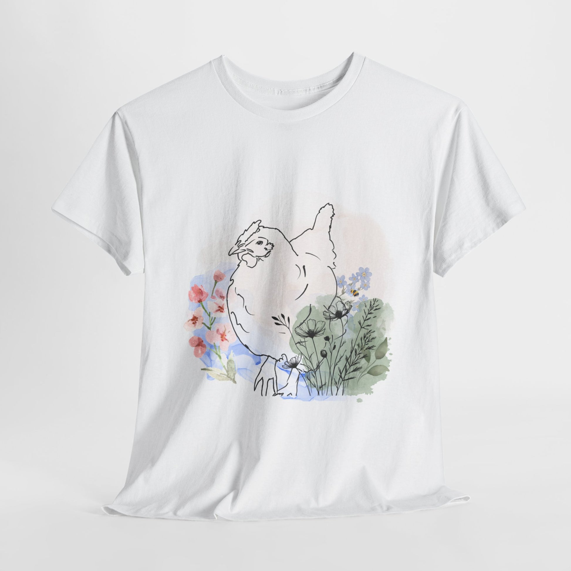 Chicken Tee with Flowers and Bee Design