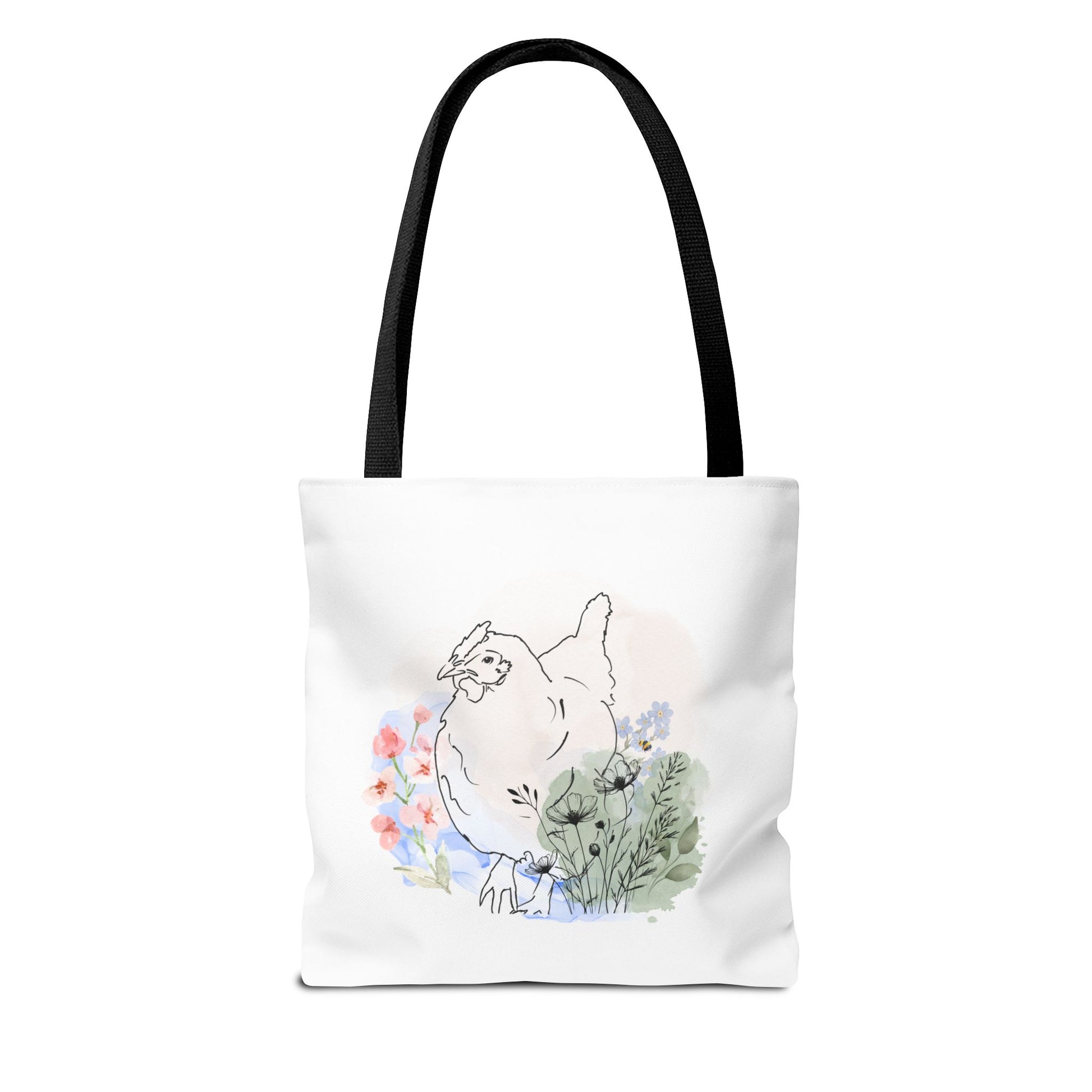 Gorgeous Chicken Surrounded by Flowers and a Bee Tote Bag (AOP)