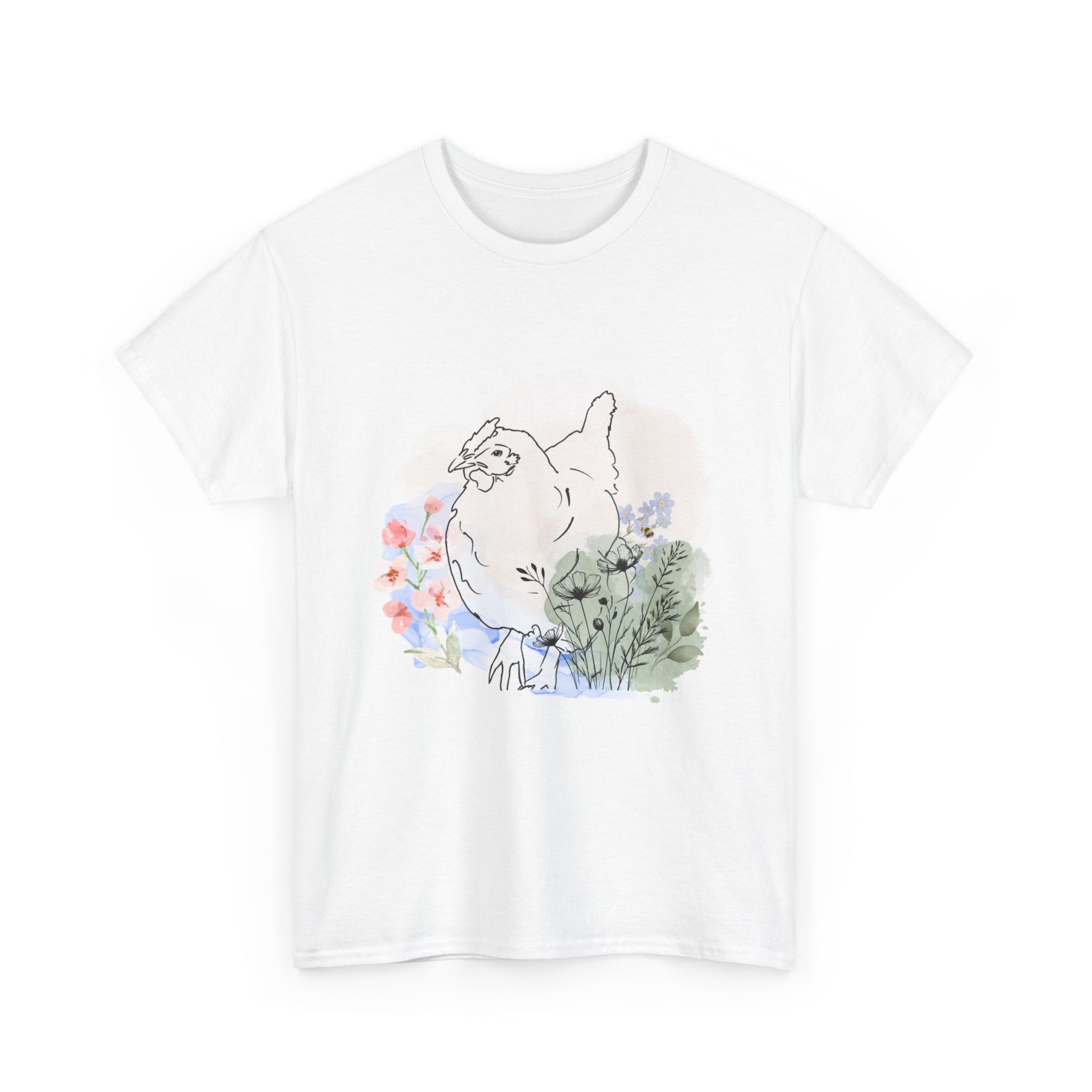 Chicken Tee with Flowers and Bee Design