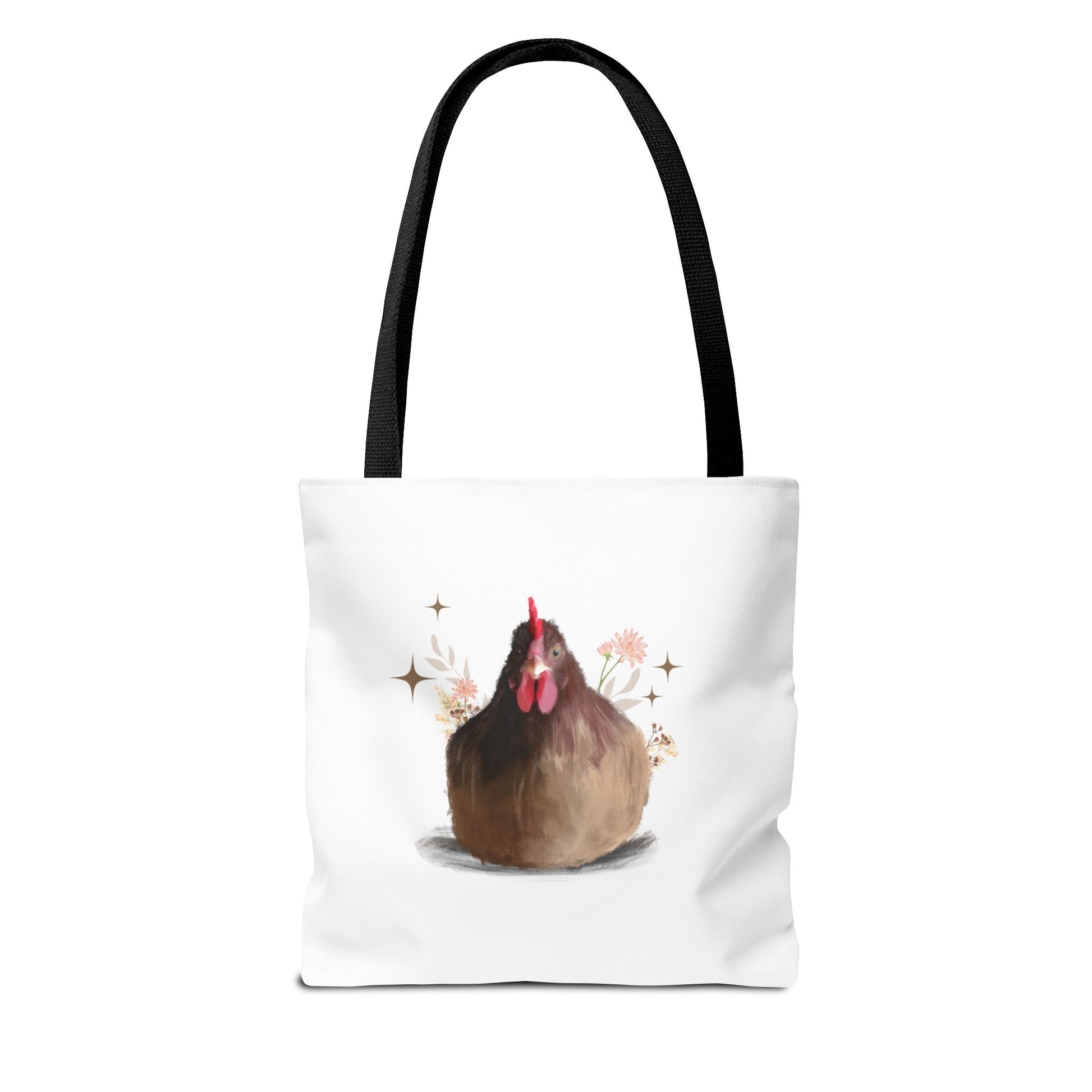 Brown Brooding Hen Cute Chicken Tote Bag - Floral Design for Farm Lovers