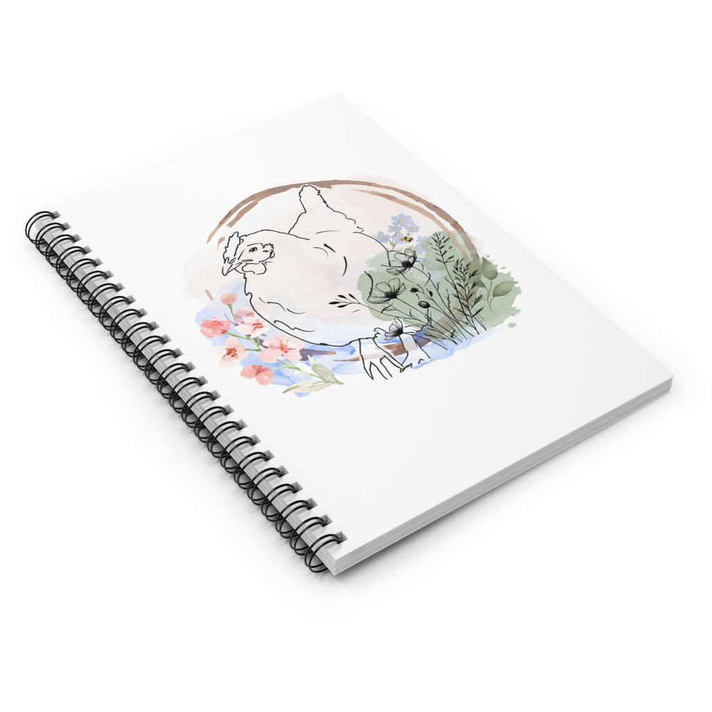 Spiral Notebook - Chicken with Flowers and Bee Design