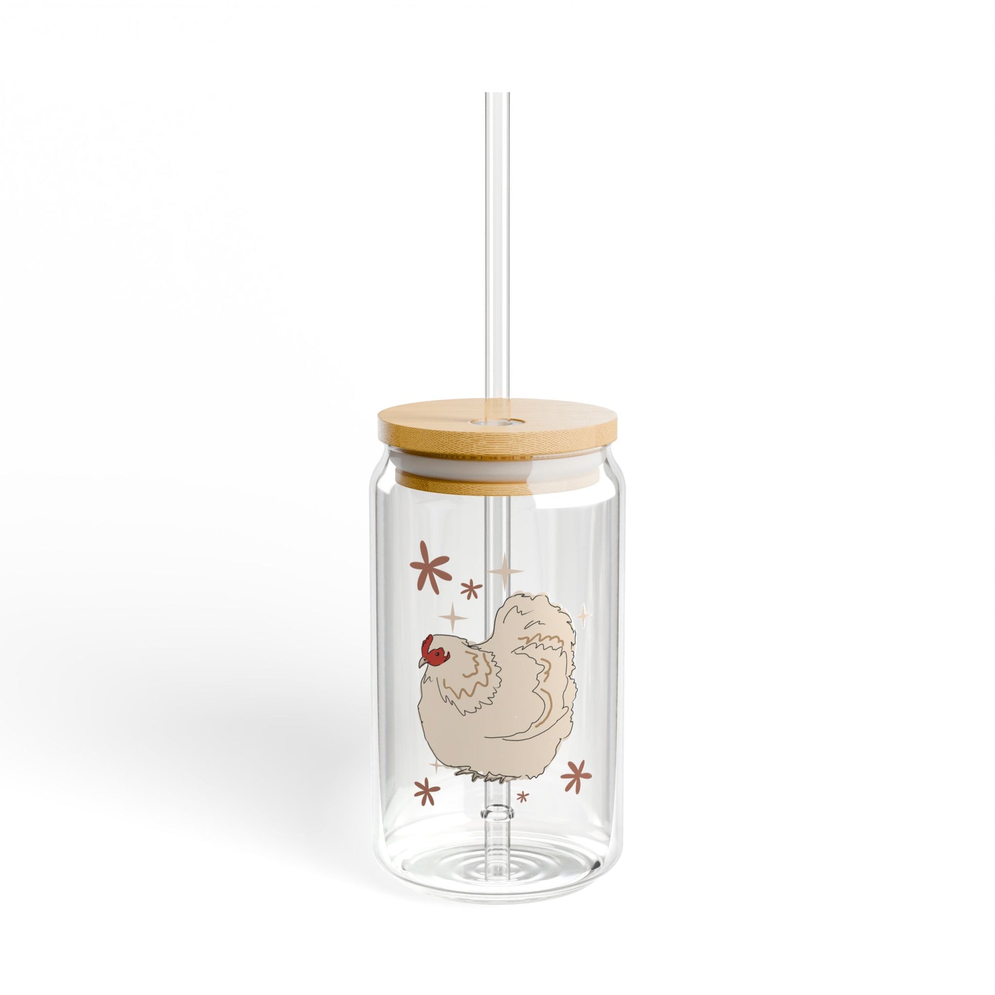 Simple Chicken Design on Sipper Glass, 16oz