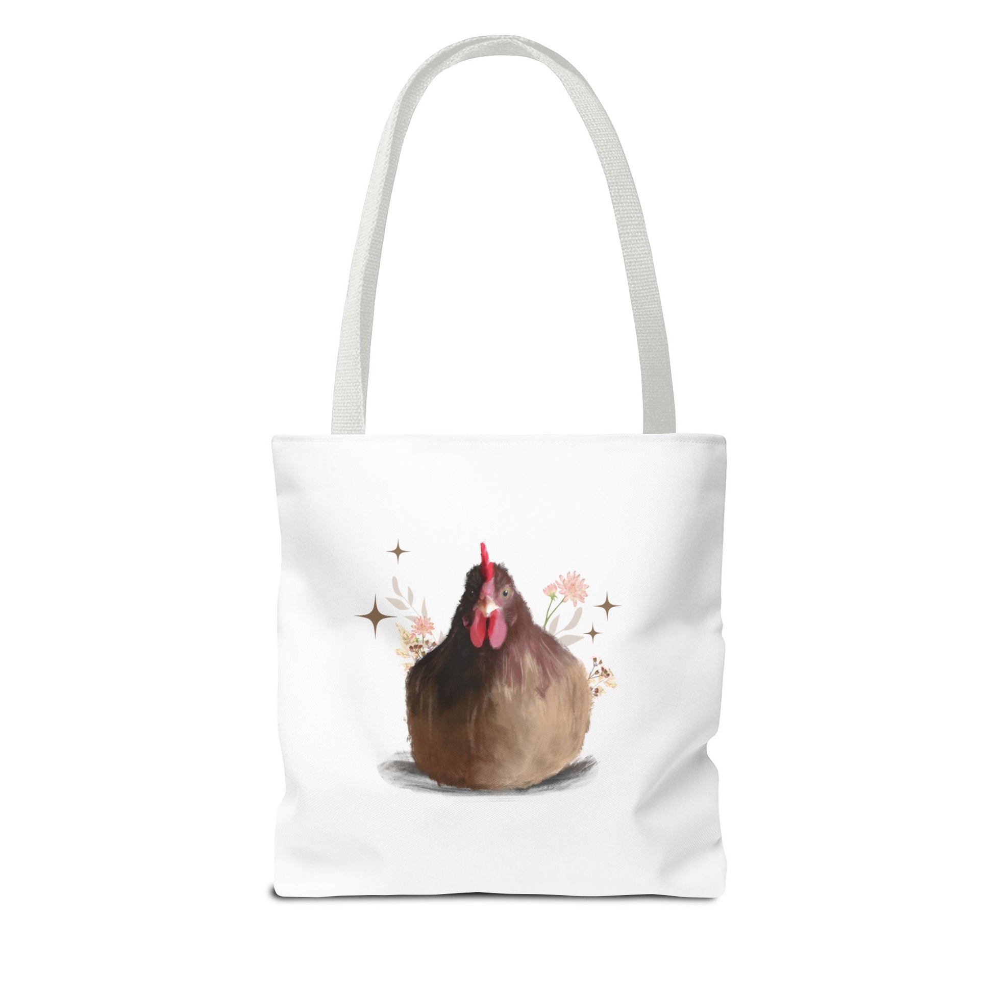 Brown Brooding Hen Cute Chicken Tote Bag - Floral Design for Farm Lovers