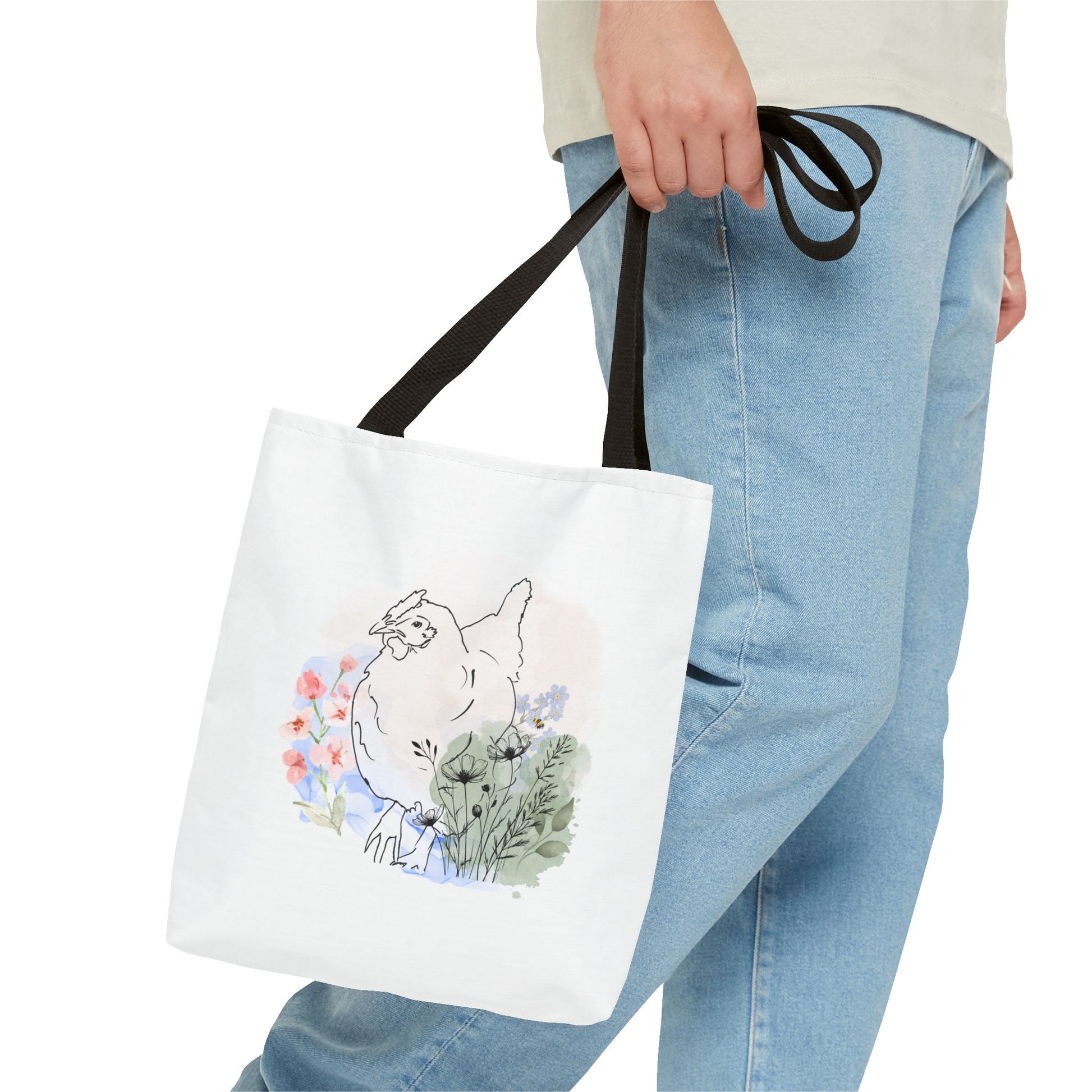 Gorgeous Chicken Surrounded by Flowers and a Bee Tote Bag (AOP)