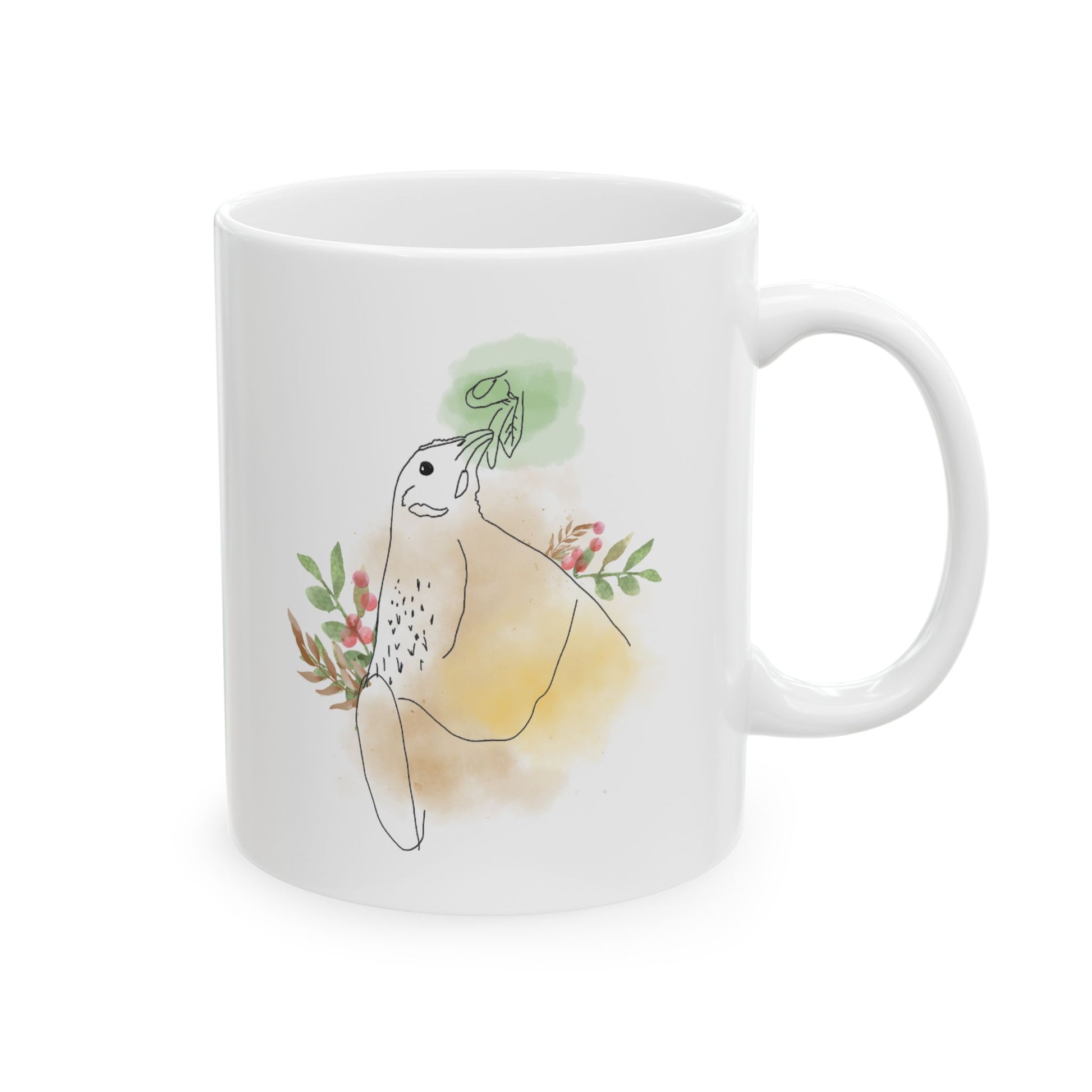 Golden Hen With Red Berries Ceramic Mug, (11oz, 15oz)