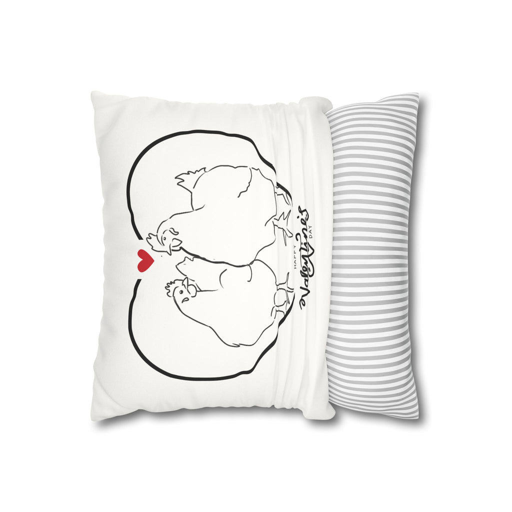 Happy Valentine's Day Chicken Love Faux Suede Pillowcase