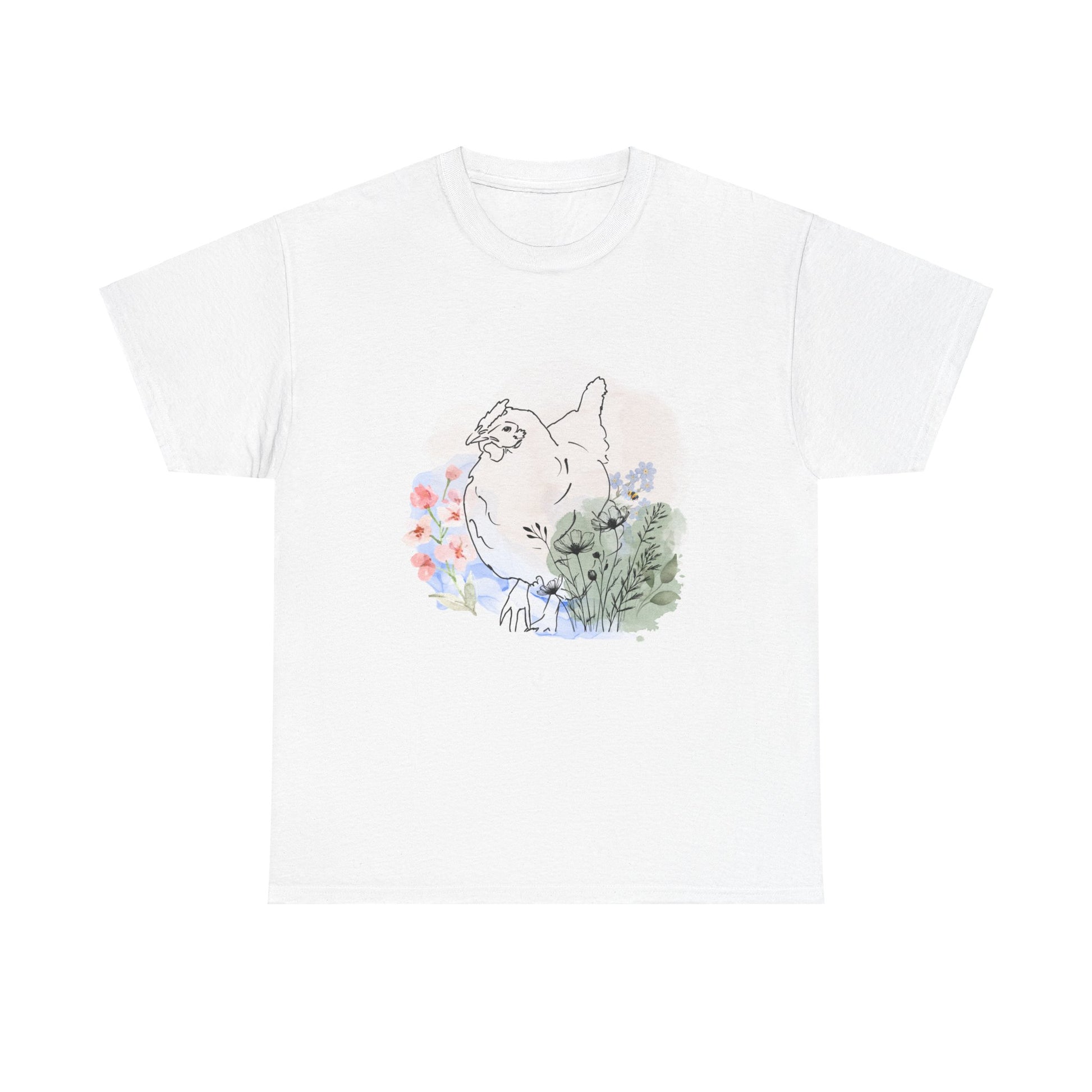 Chicken Tee with Flowers and Bee Design