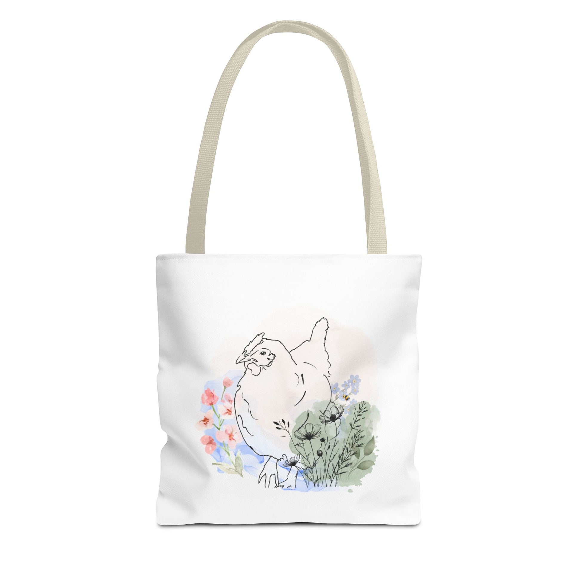 Gorgeous Chicken Surrounded by Flowers and a Bee Tote Bag (AOP)