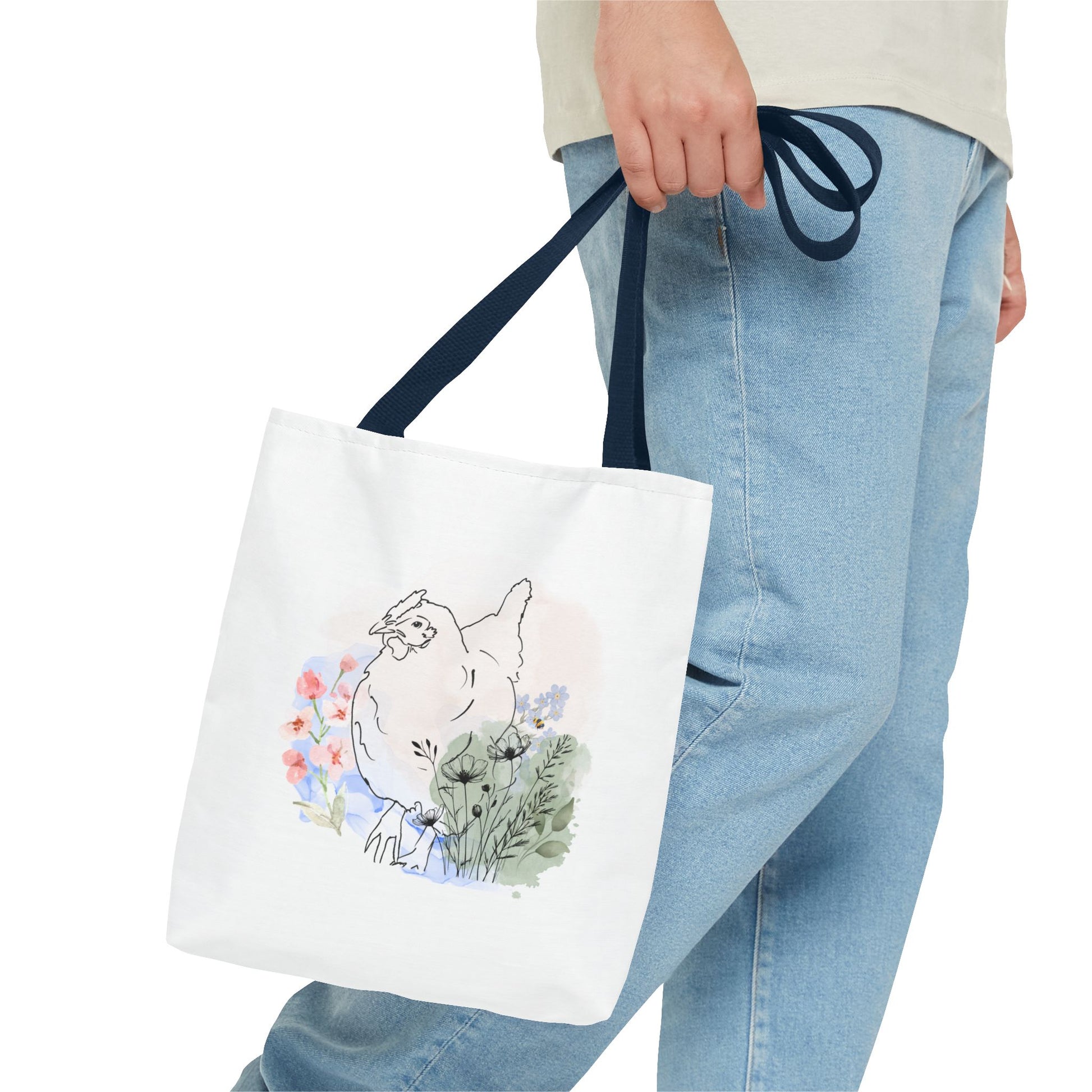 Gorgeous Chicken Surrounded by Flowers and a Bee Tote Bag (AOP)