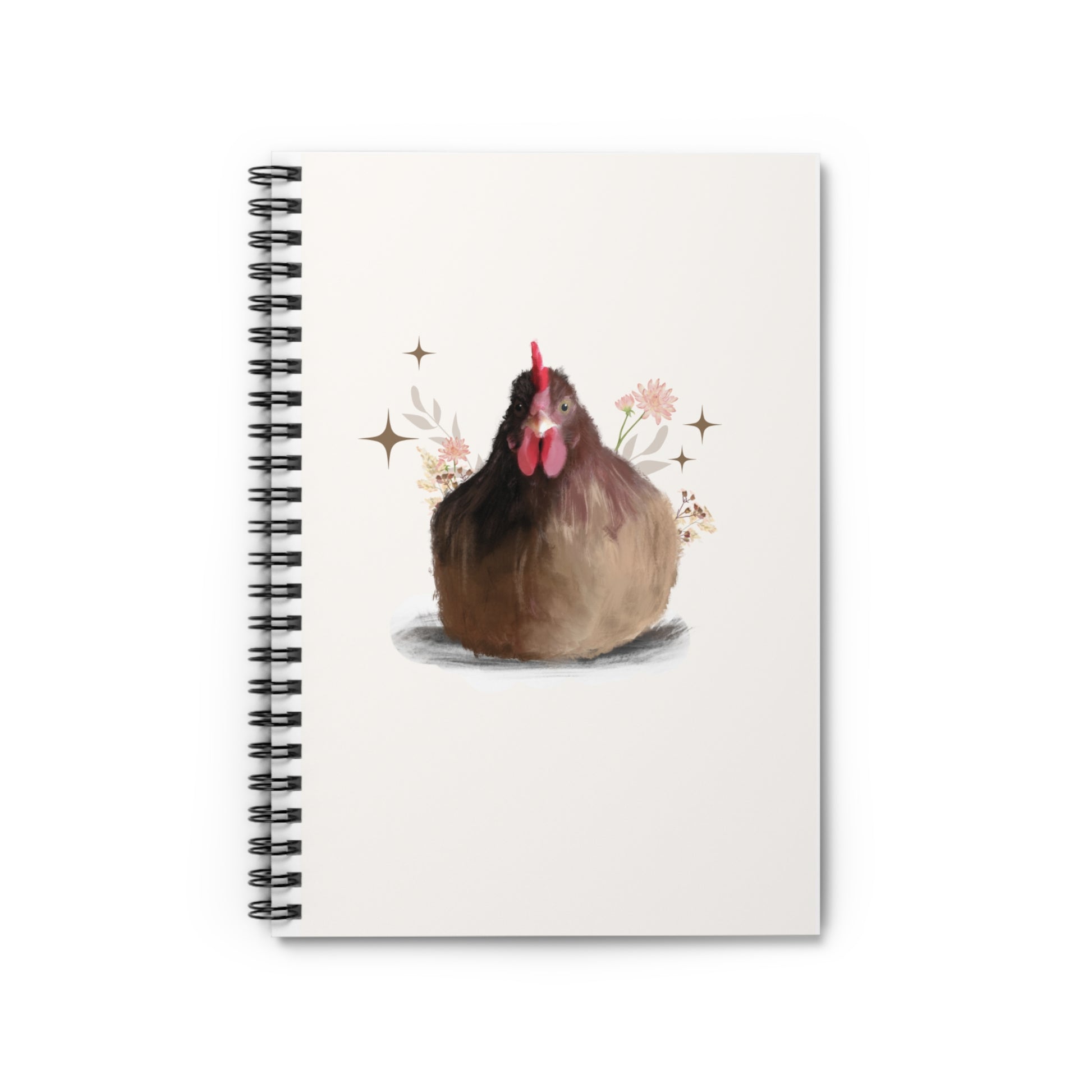 Brown Hen Brooding Chicken Spiral Notebook - Cute Floral Design, Perfect for Note-Taking and Gifts