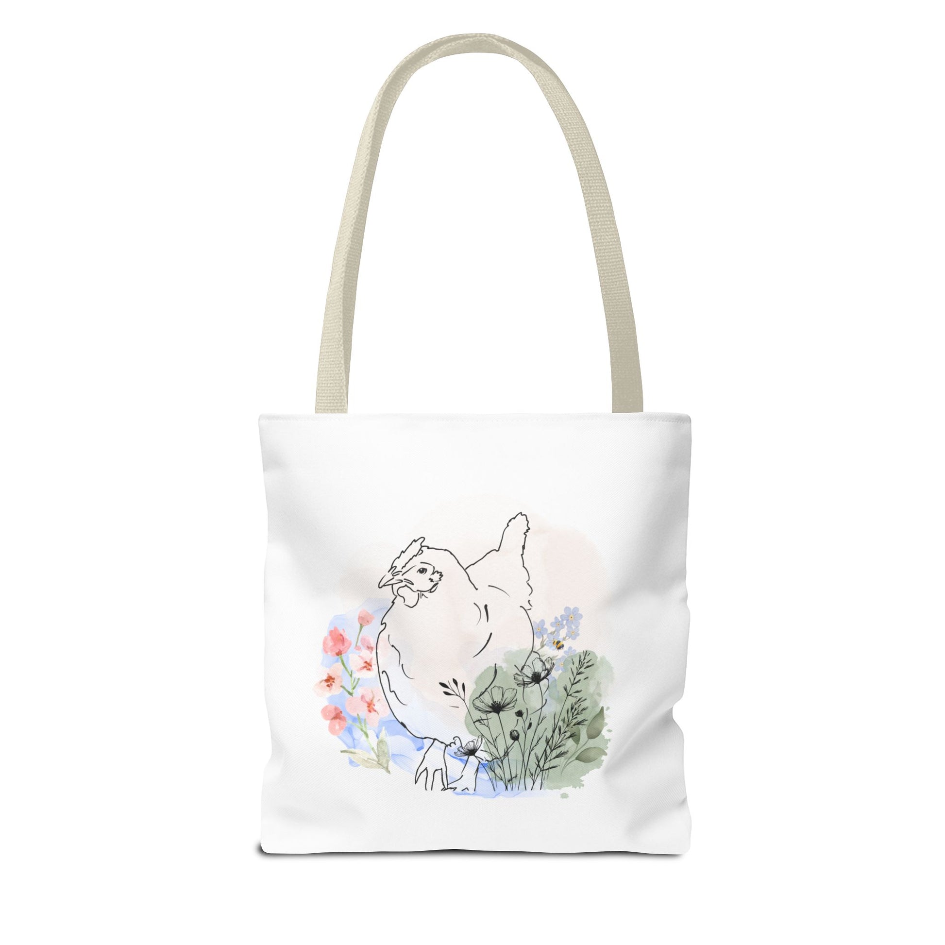 Gorgeous Chicken Surrounded by Flowers and a Bee Tote Bag (AOP)