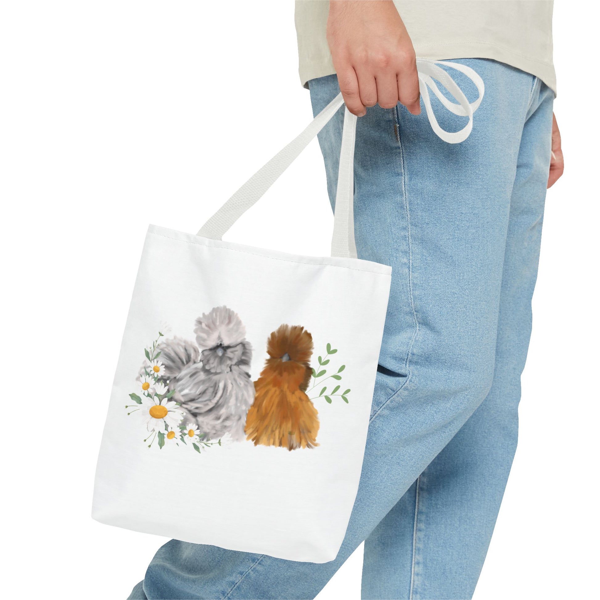 Silkie Fluff & Daisy Flowers Tote Bag
