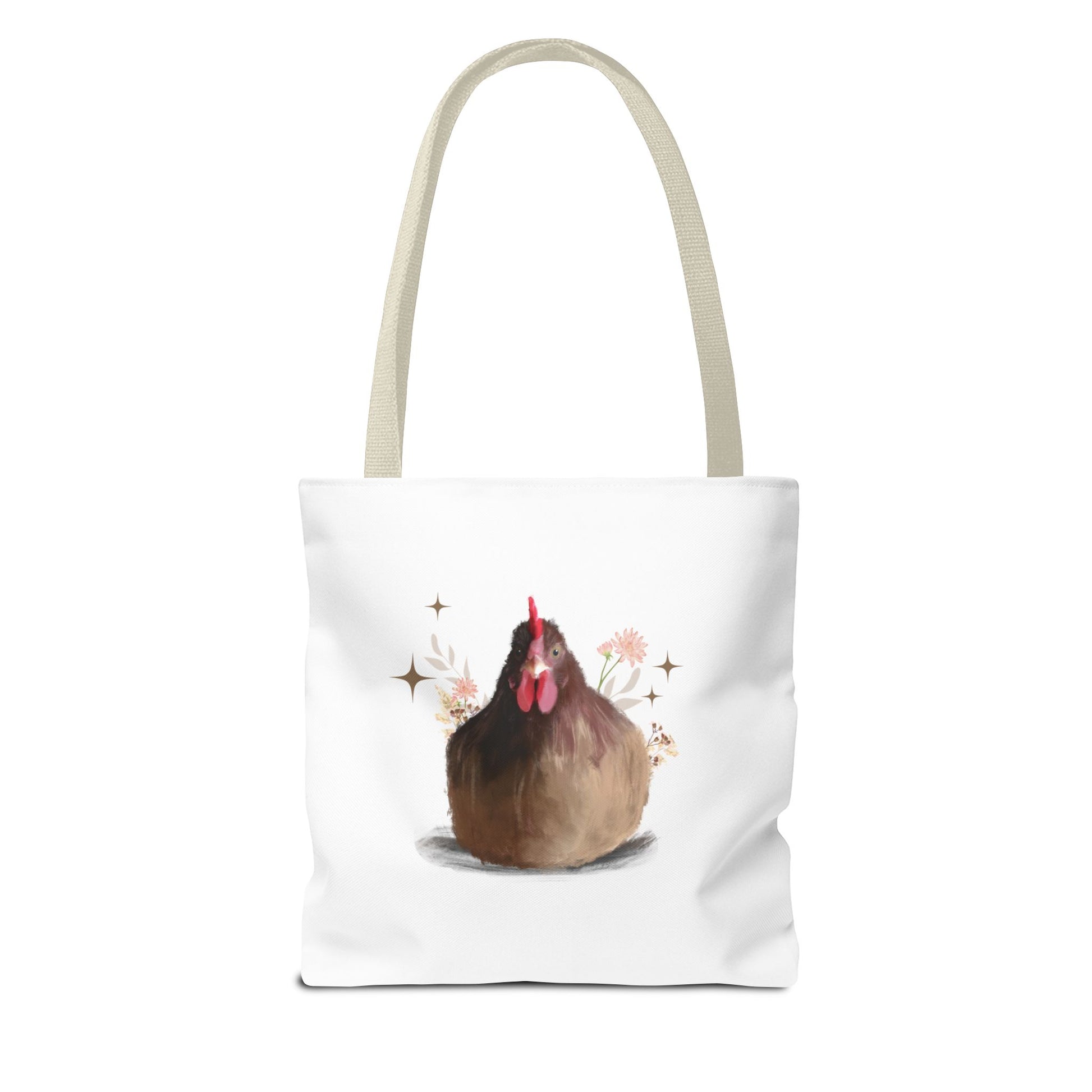 Brown Brooding Hen Cute Chicken Tote Bag - Floral Design for Farm Lovers