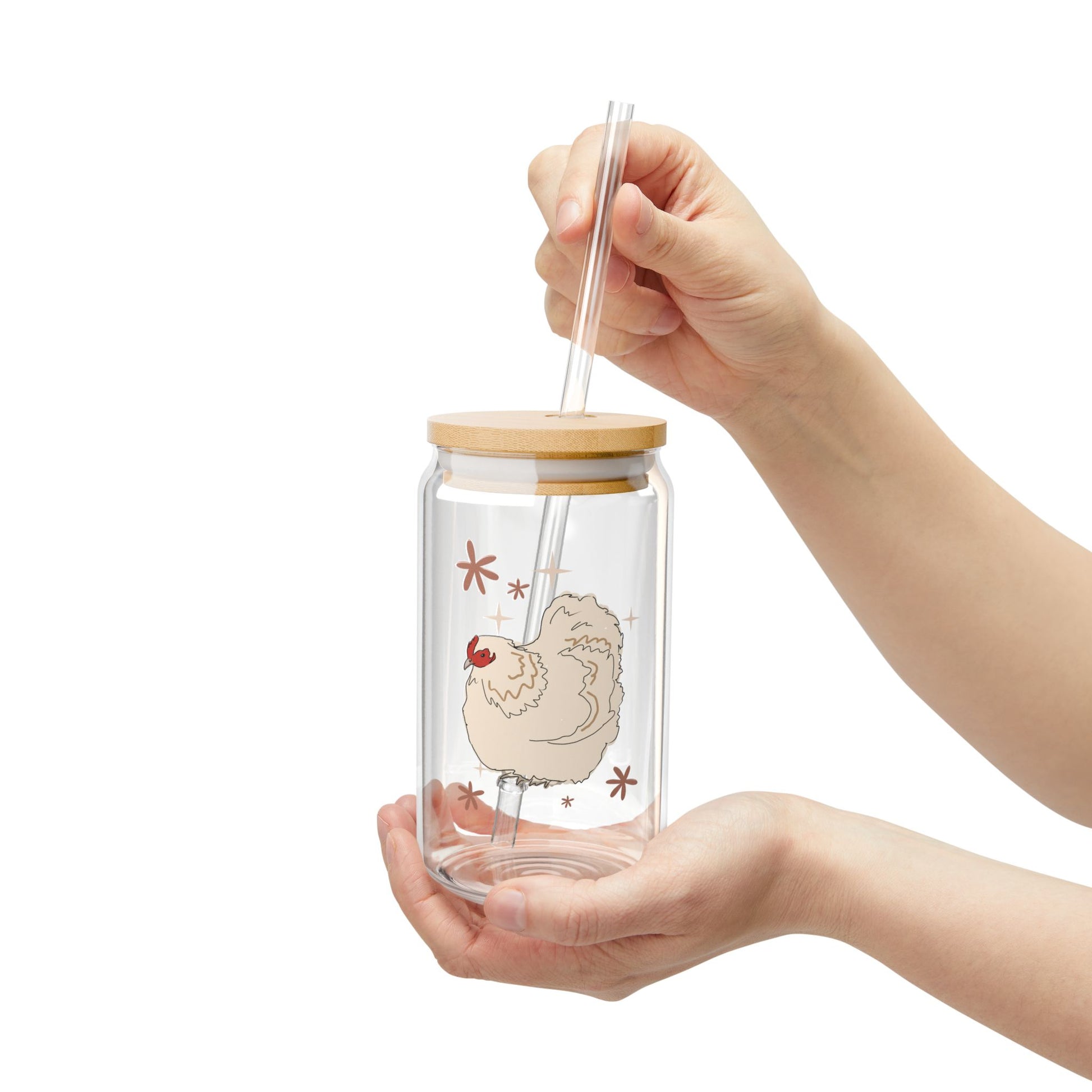 Simple Chicken Design on Sipper Glass, 16oz