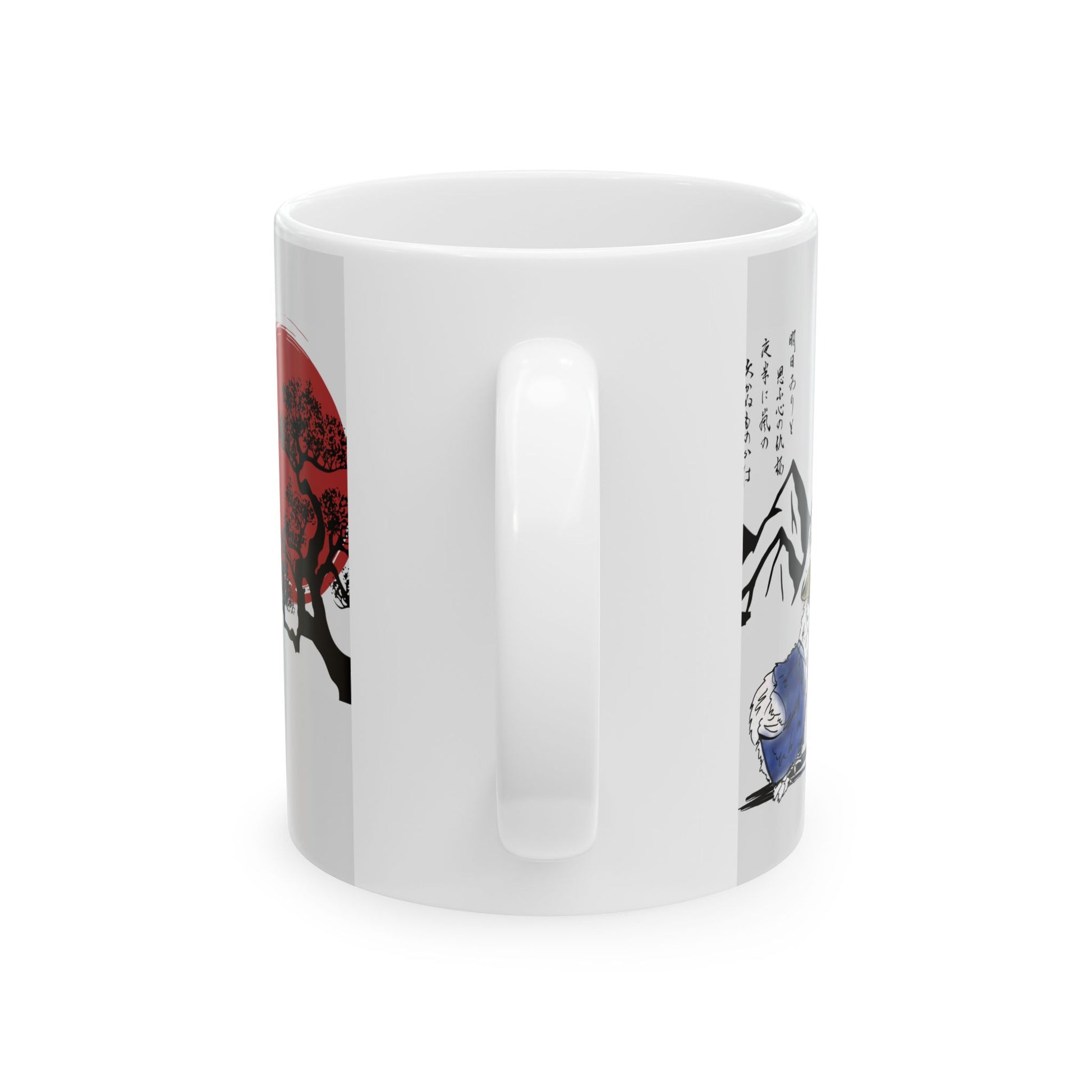 Mug - Sensei Silkie Chicken in Japanese Land with Red Sun and Mountains Design - Perfect Gift for Samurai and Chicken Lovers