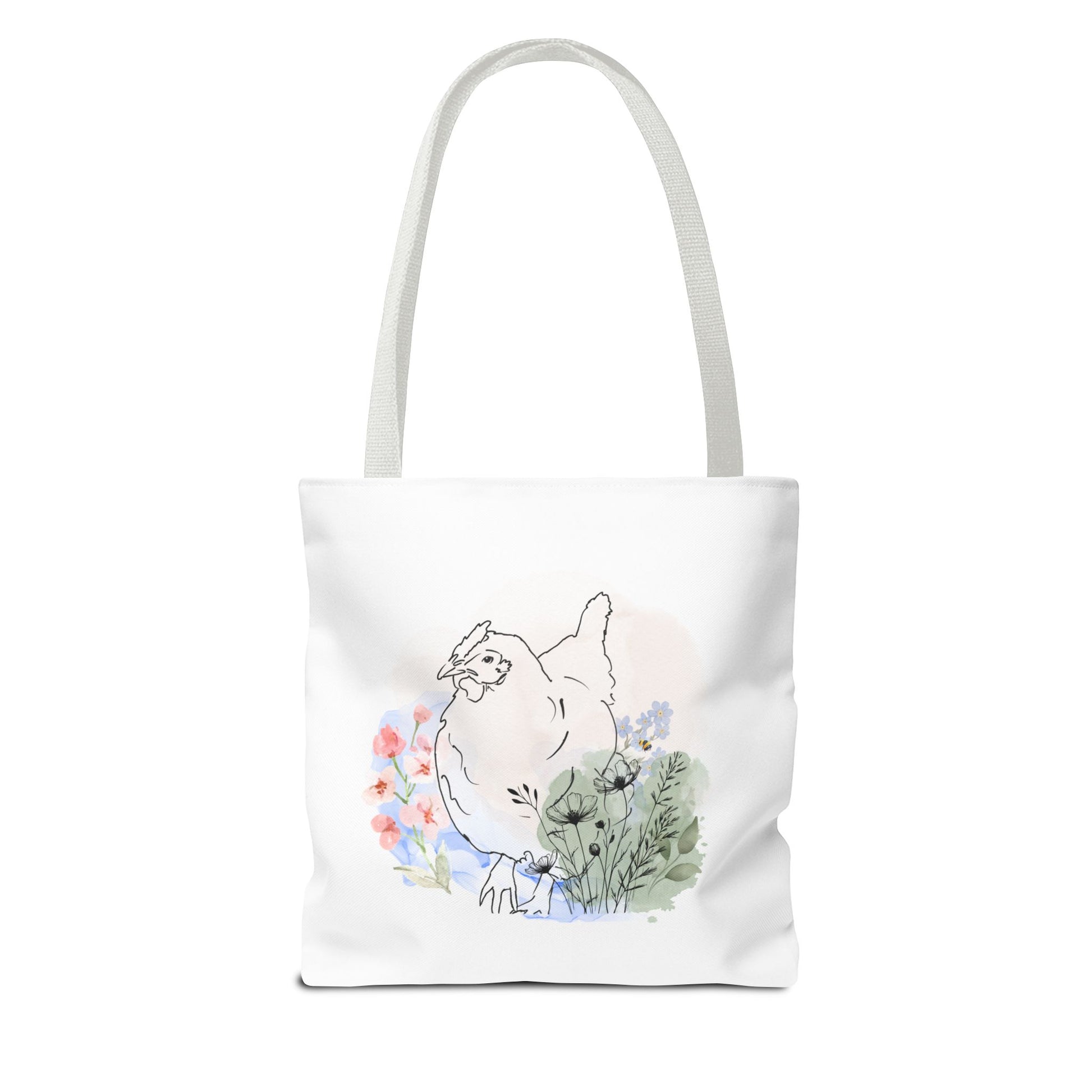 Gorgeous Chicken Surrounded by Flowers and a Bee Tote Bag (AOP)