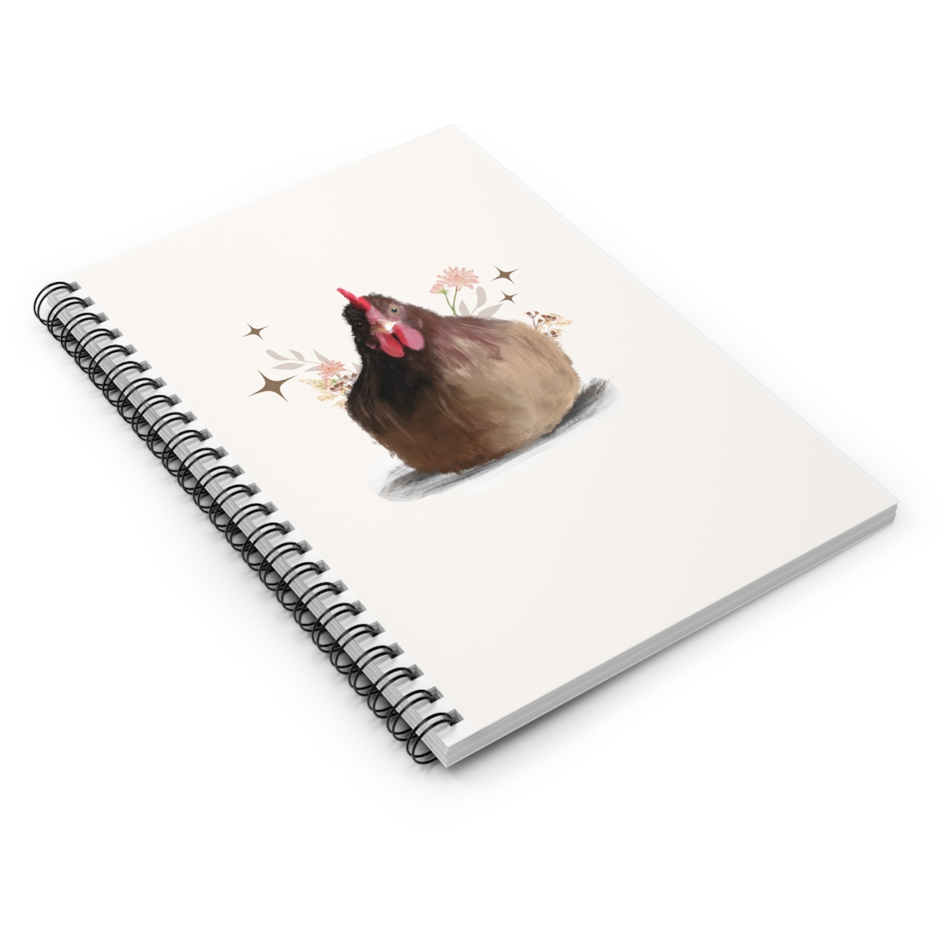 Brown Hen Brooding Chicken Spiral Notebook - Cute Floral Design, Perfect for Note-Taking and Gifts