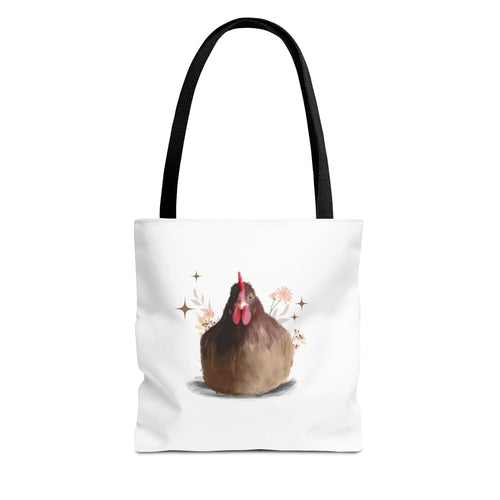 Brown Brooding Hen Cute Chicken Tote Bag - Floral Design for Farm Lovers