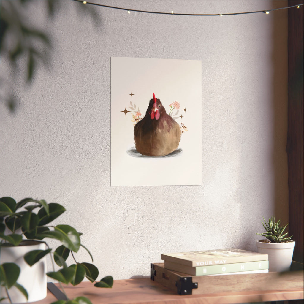Vertical Posters Brown Brooding Hen Chicken Design With Nature highlights