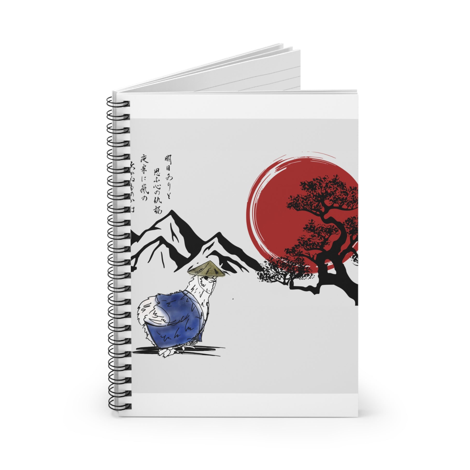 Spiral Notebook - Silkie Chicken Sensei Samurai Red Sun Mountains Gift for Chicken and Animal Lovers