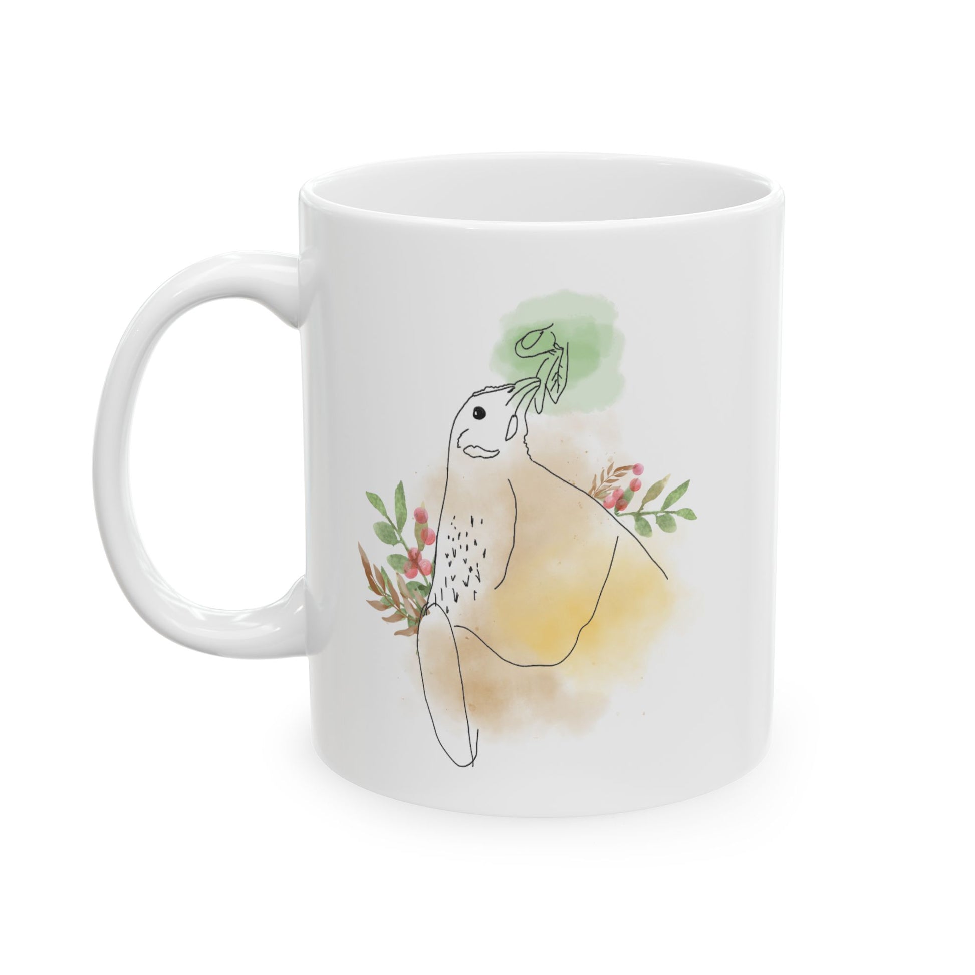 Golden Hen With Red Berries Ceramic Mug, (11oz, 15oz)