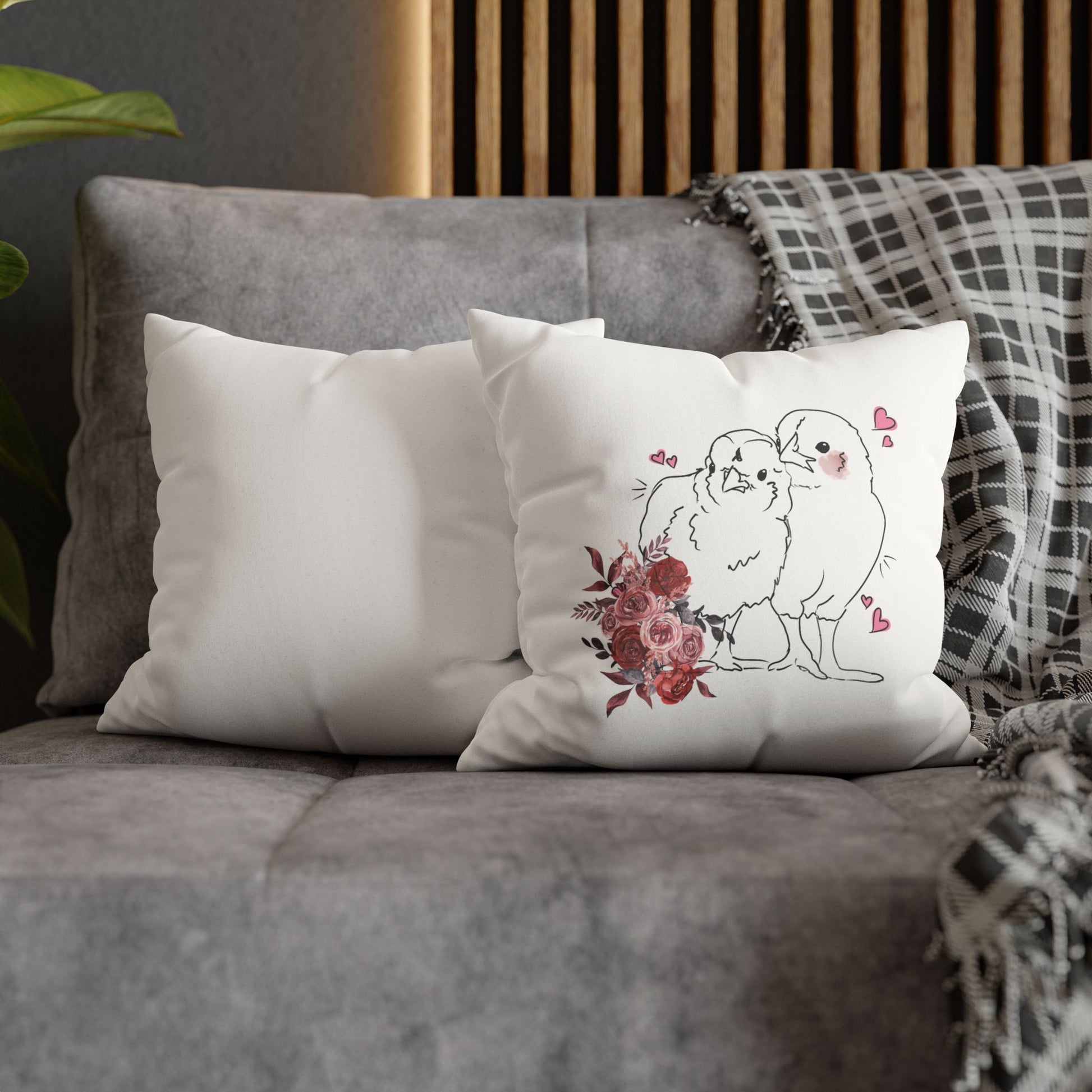 Adorable Valentine Chicken Square Pillowcase - Floral Decorative Cushion