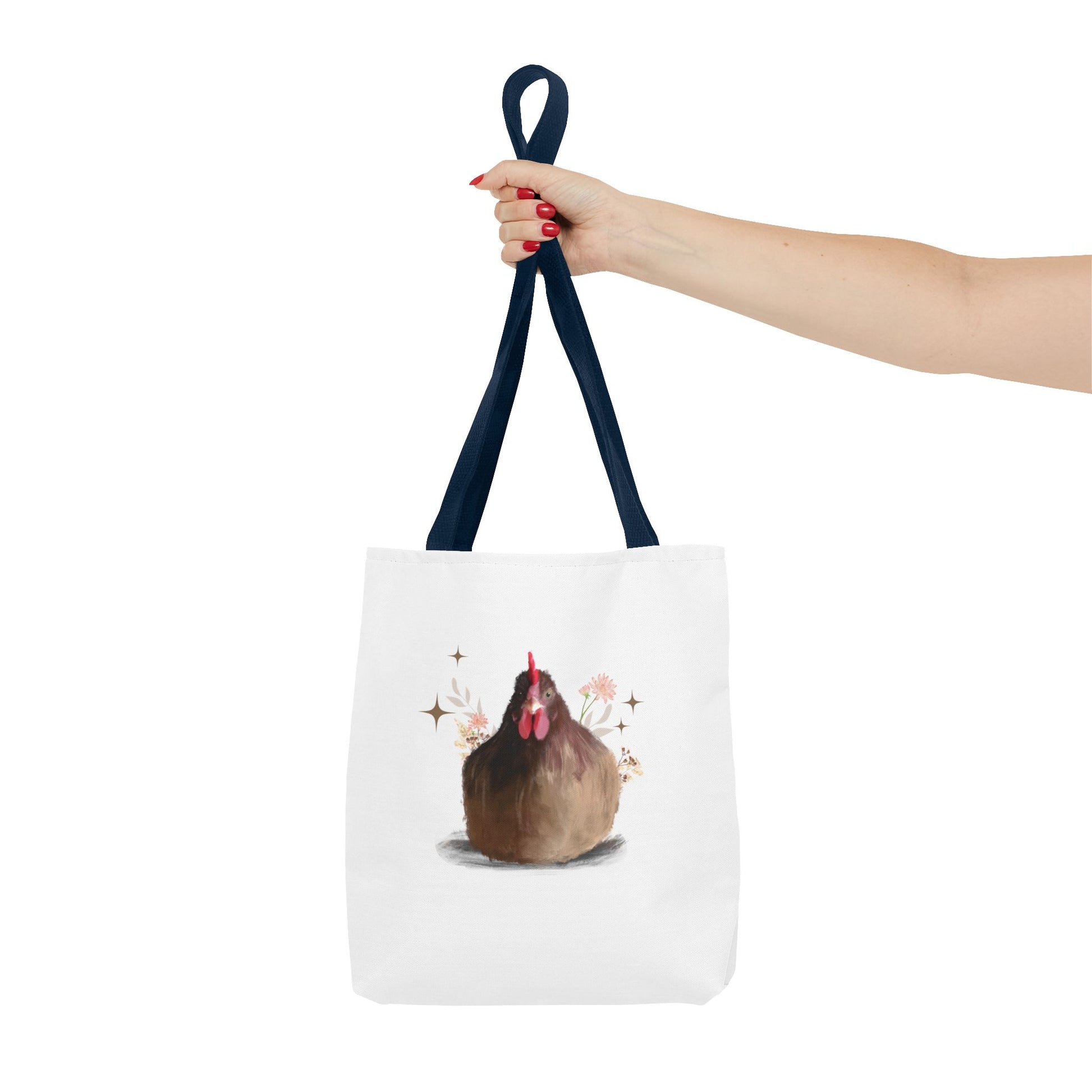 Brown Brooding Hen Cute Chicken Tote Bag - Floral Design for Farm Lovers