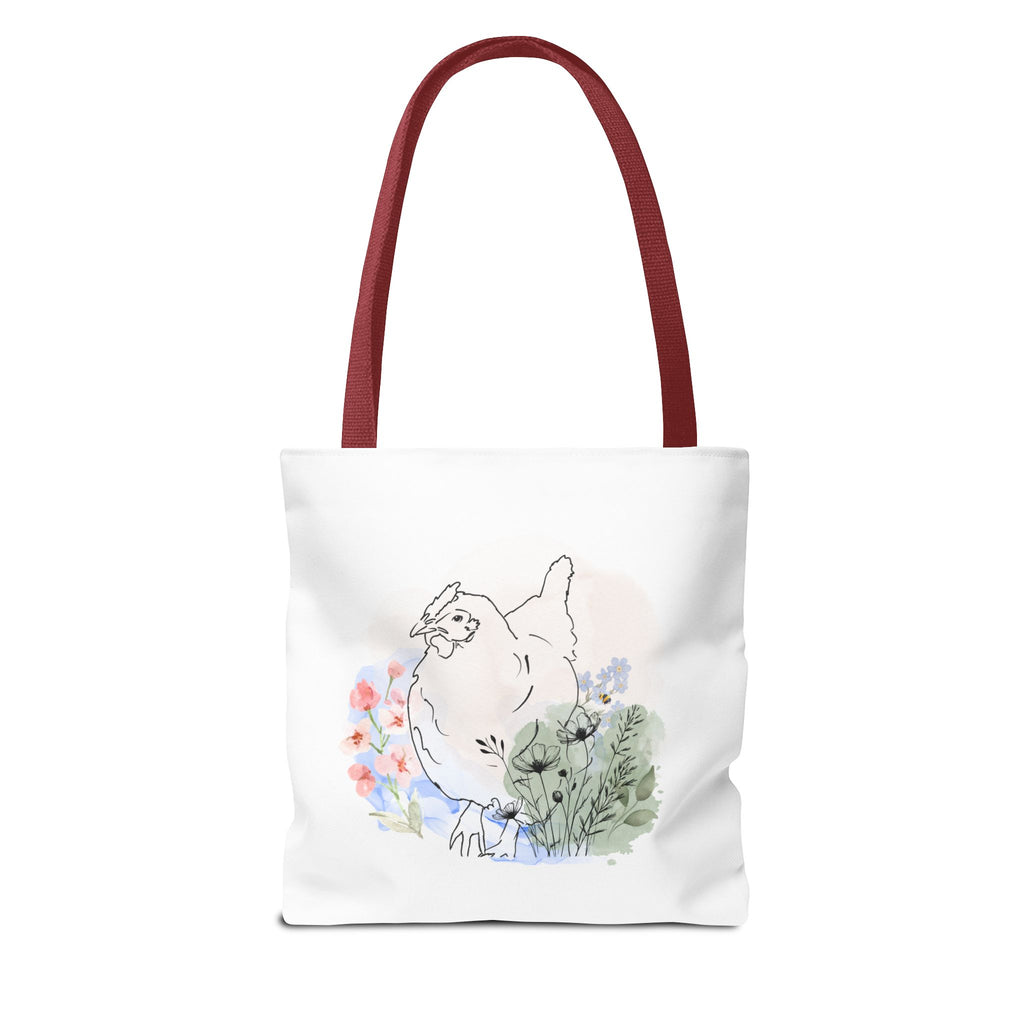 Gorgeous Chicken Surrounded by Flowers and a Bee Tote Bag (AOP)