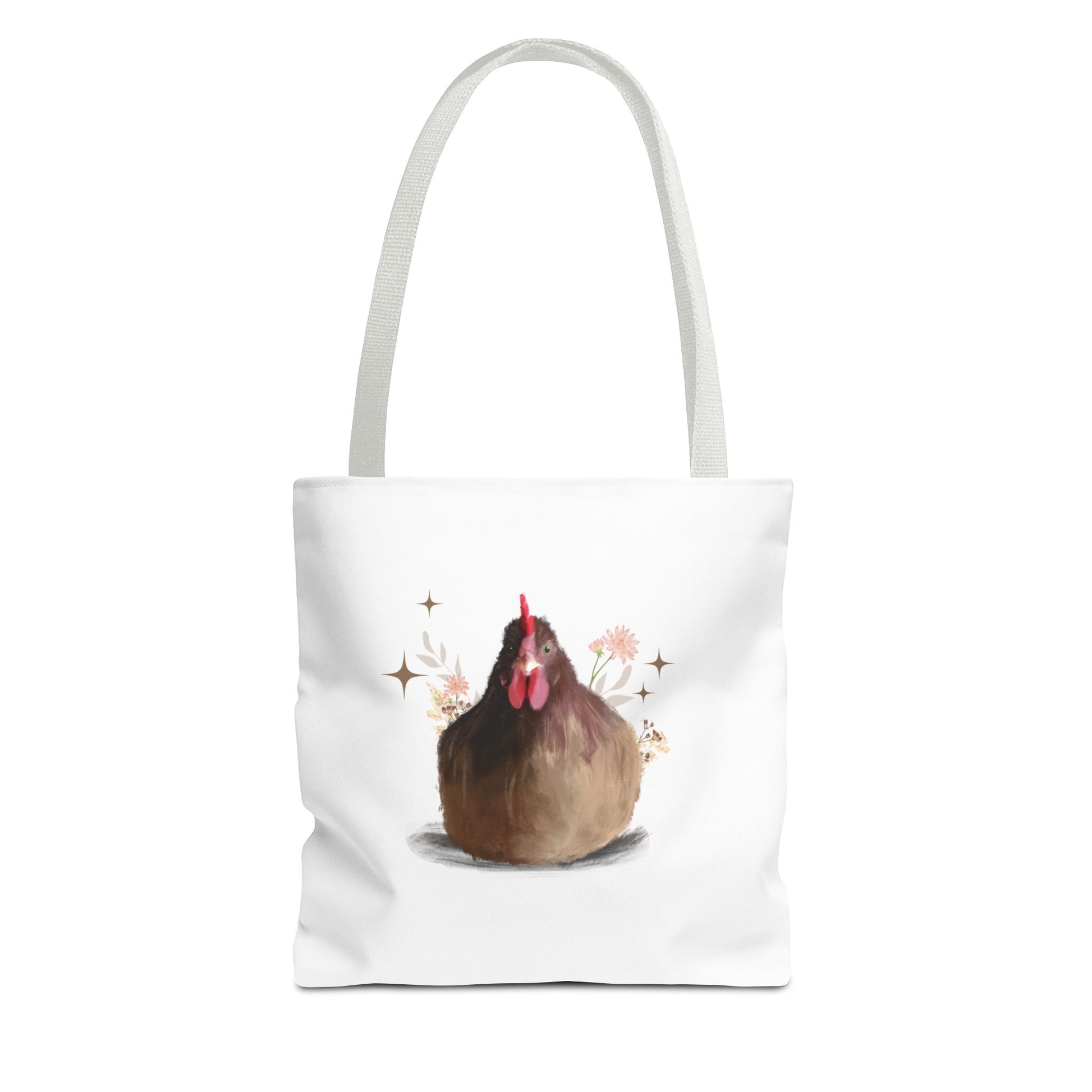 Brown Brooding Hen Cute Chicken Tote Bag - Floral Design for Farm Lovers