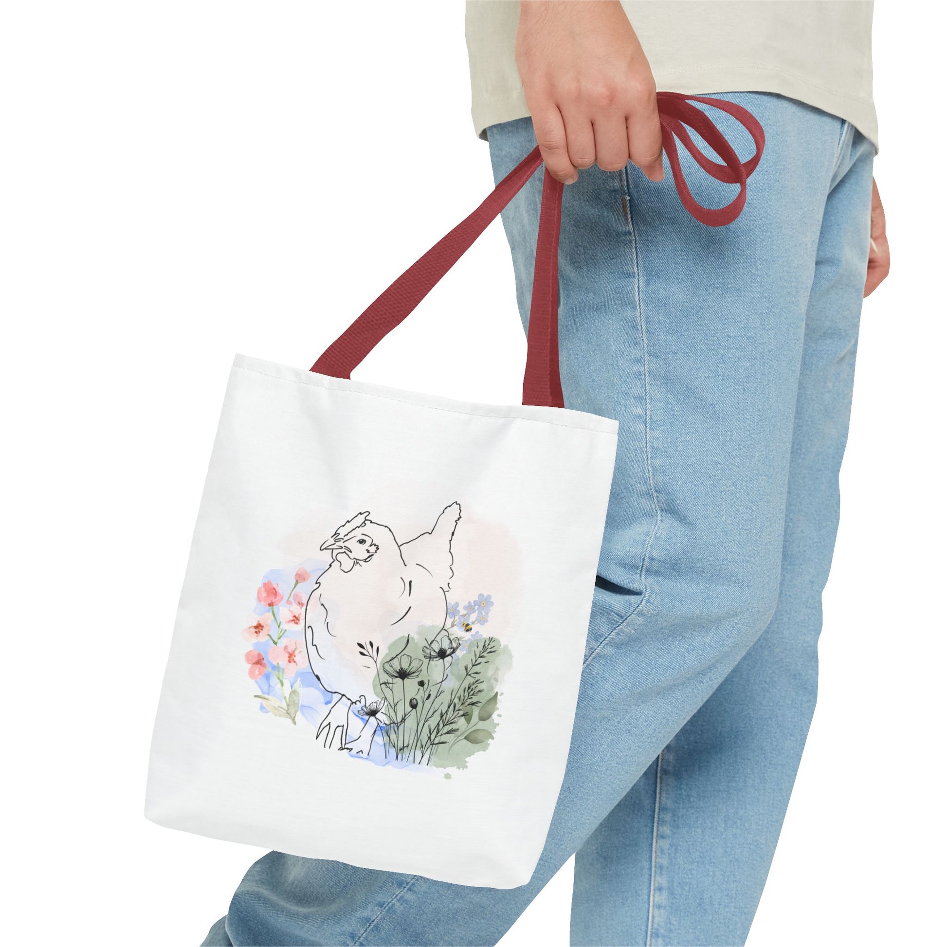 Gorgeous Chicken Surrounded by Flowers and a Bee Tote Bag (AOP)