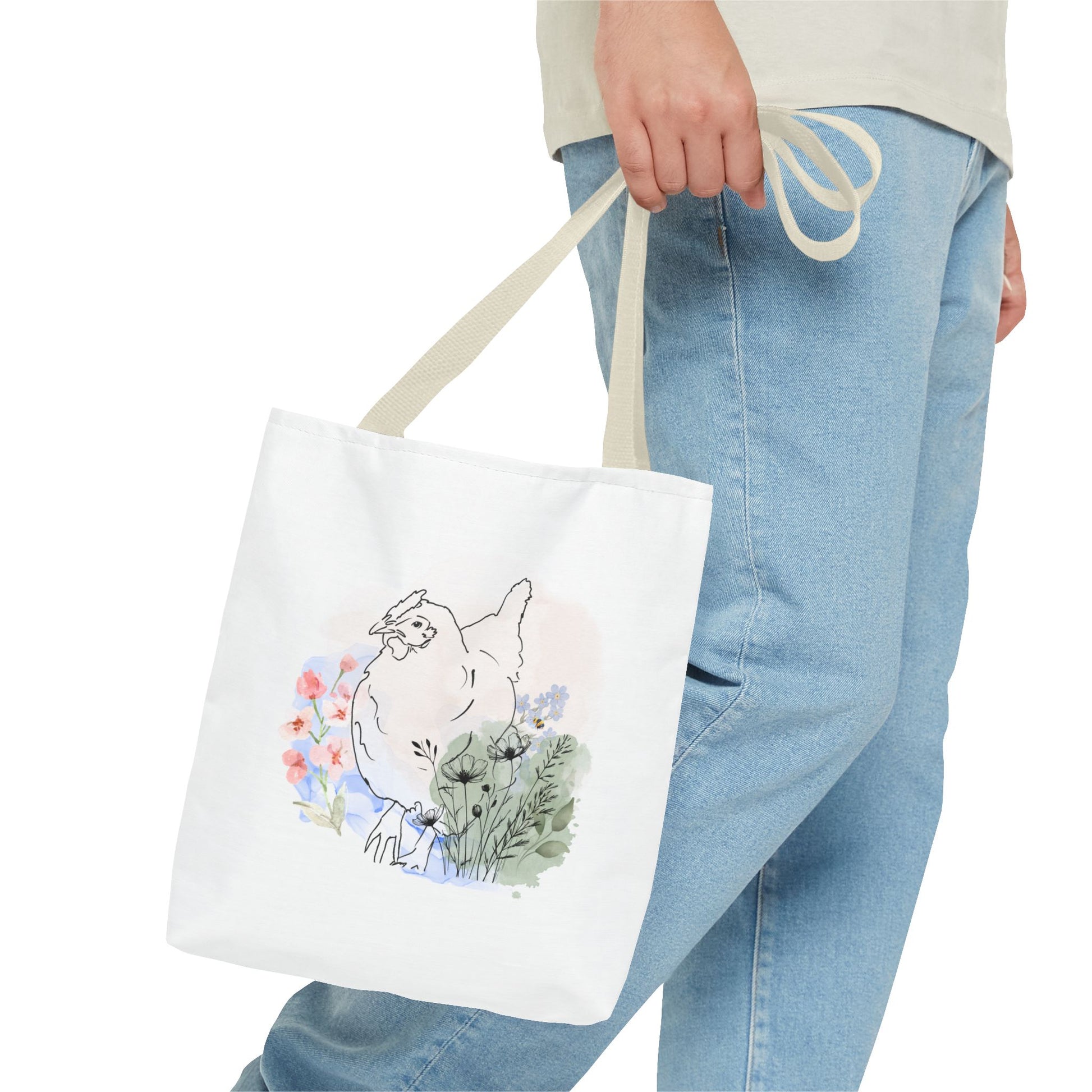 Gorgeous Chicken Surrounded by Flowers and a Bee Tote Bag (AOP)