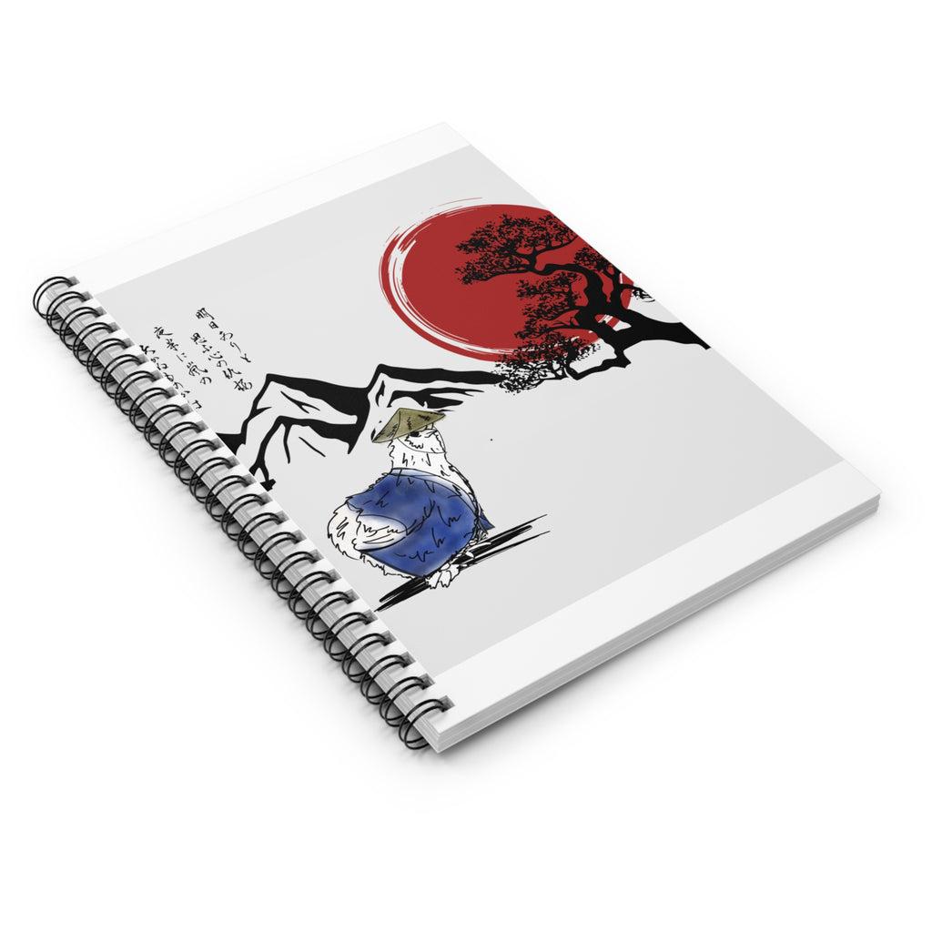 Spiral Notebook - Silkie Chicken Sensei Samurai Red Sun Mountains Gift for Chicken and Animal Lovers
