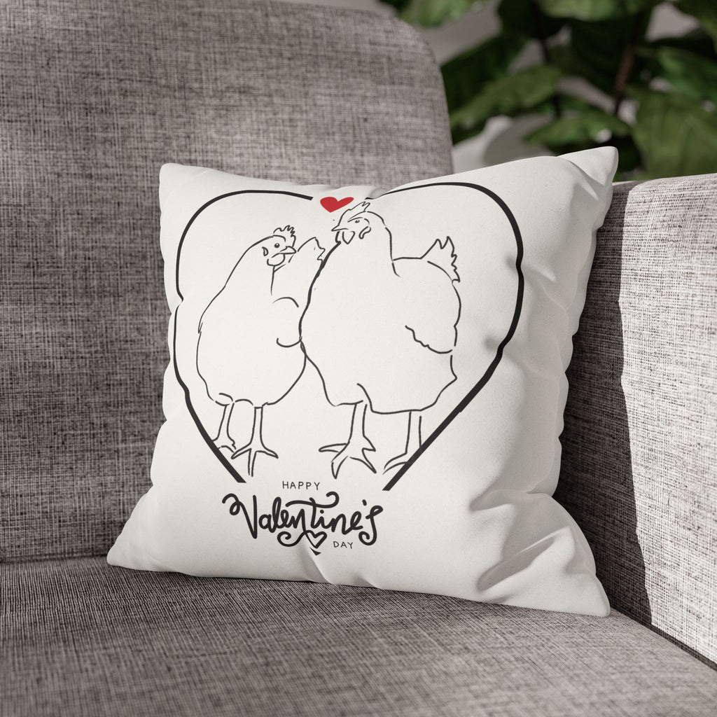 Happy Valentine's Day Chicken Love Faux Suede Pillowcase